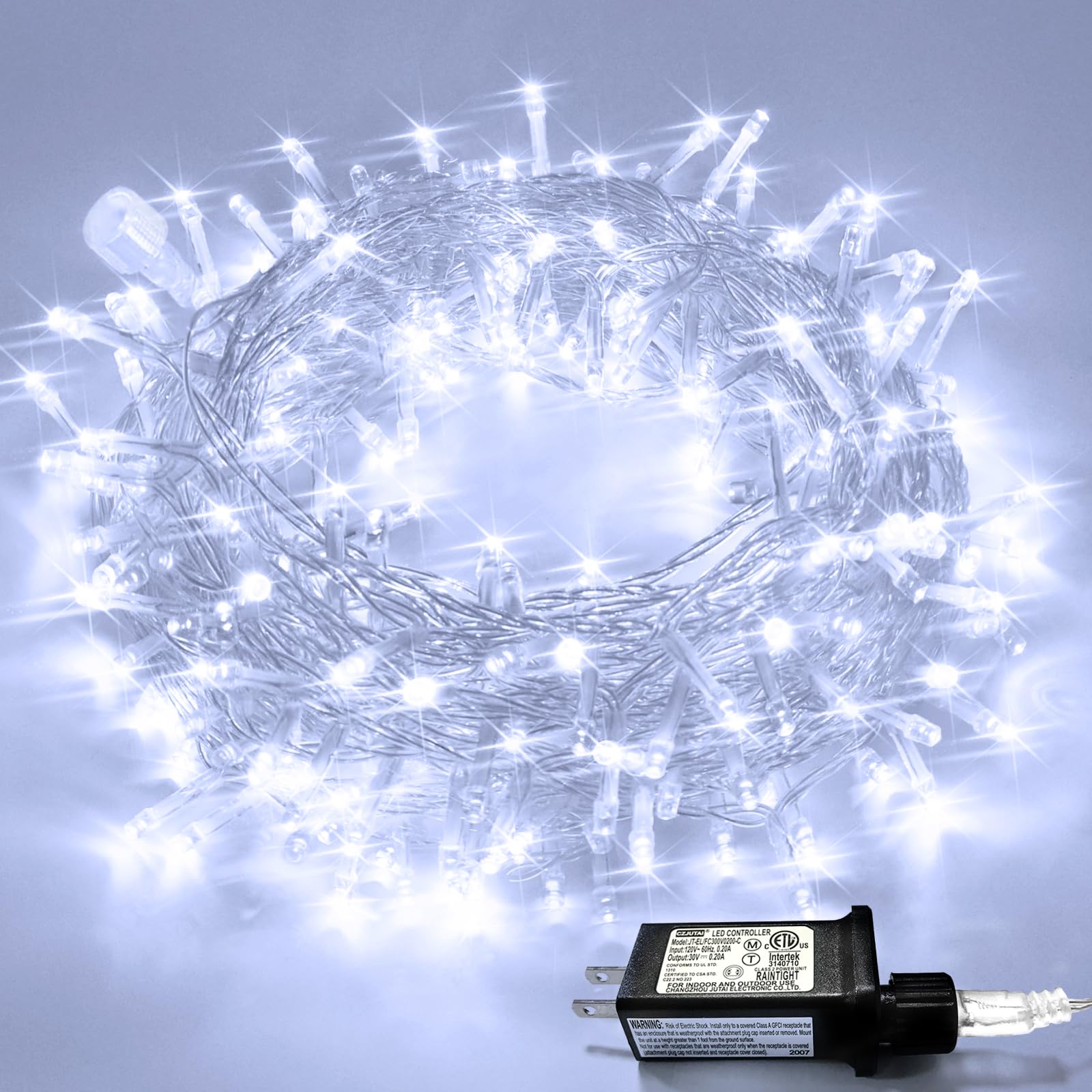JMEXSUSS 33ft 100 LED White Christmas Lights, Waterproof Clear Wire Twinkle Fairy Lights, Model EXS-S-0100