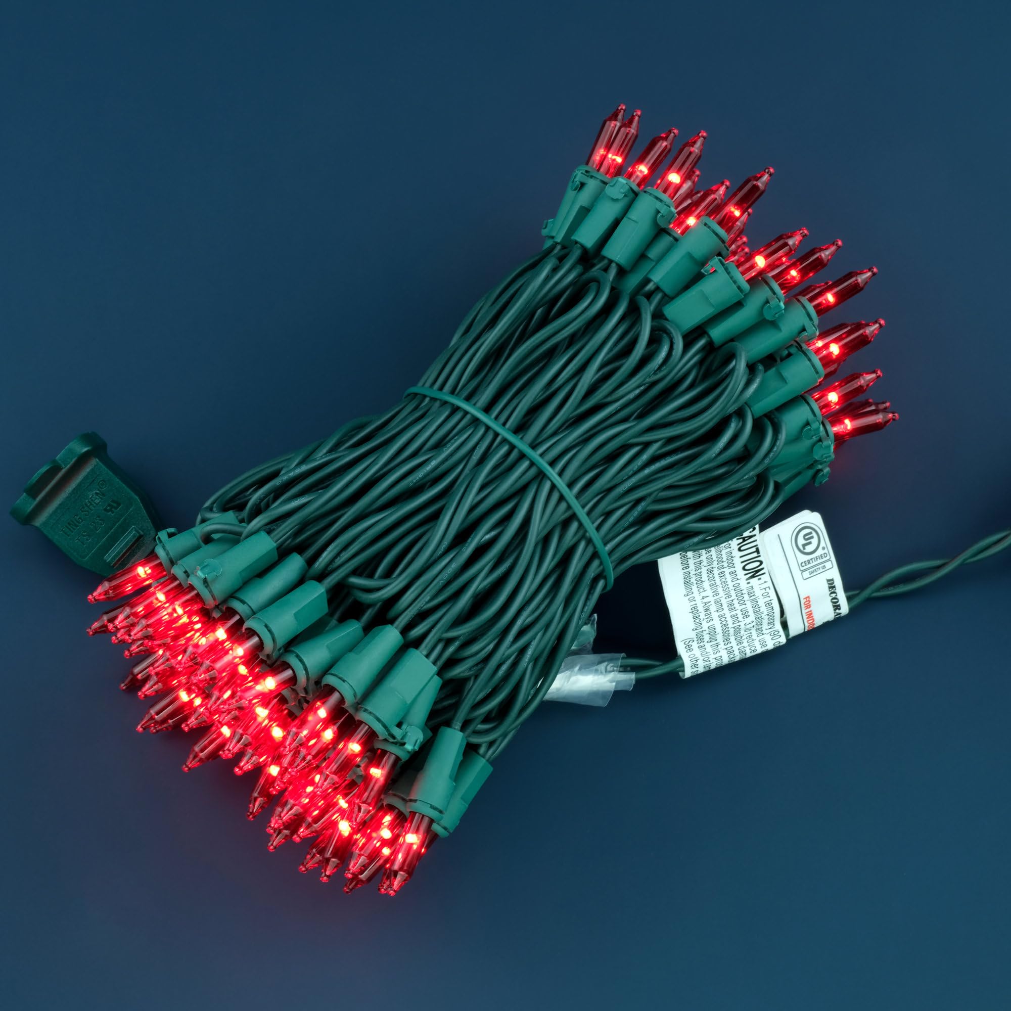 YULETIME Red Christmas Lights, 66ft 200 Count, UL Certified, Incandescent Mini Light Set, Brown Wire, Model DDS-L-100E/2F(0.34)