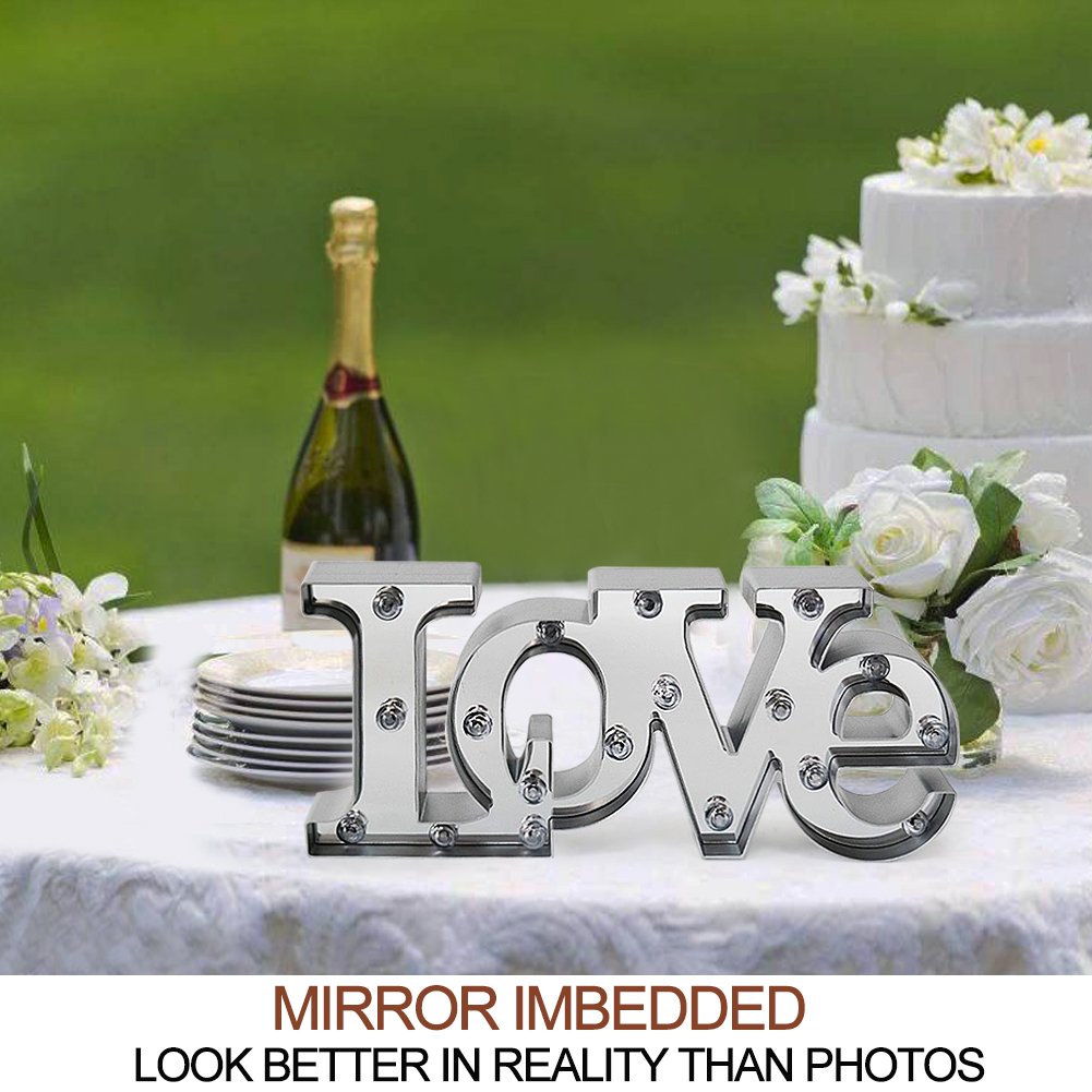 Bright Zeal LED Marquee Sign - 16"x7" LOVE Decor, Mirror Front, 18 Bulbs, Battery Operated, Ideal for Bedroom & Wedding Decor