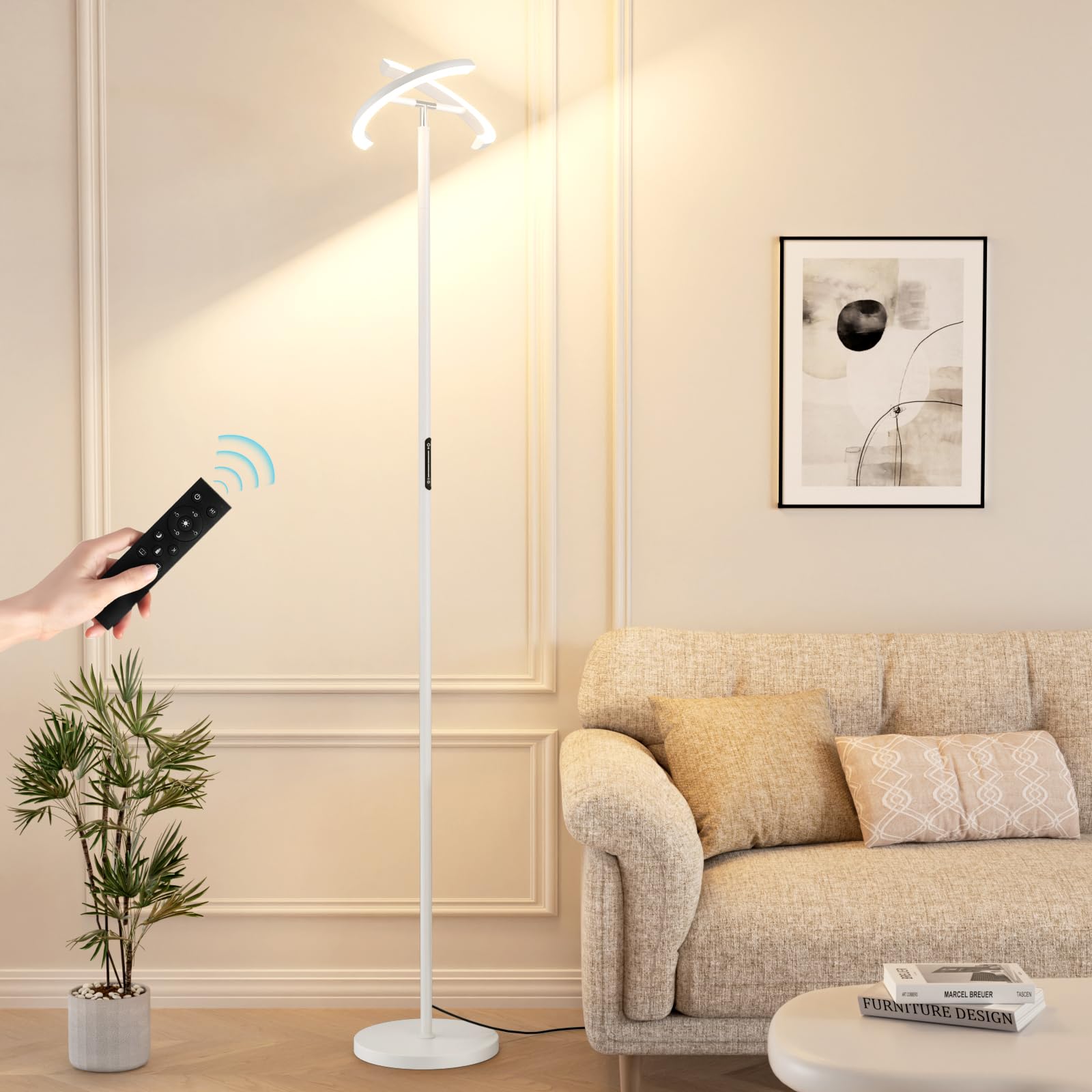 Preeotti Led Floor Lamp - 73.6'' Tall Modern Standing Lamp With 2 Rotatable Lights, Remote & Touch Control, 36W Bright Stepless