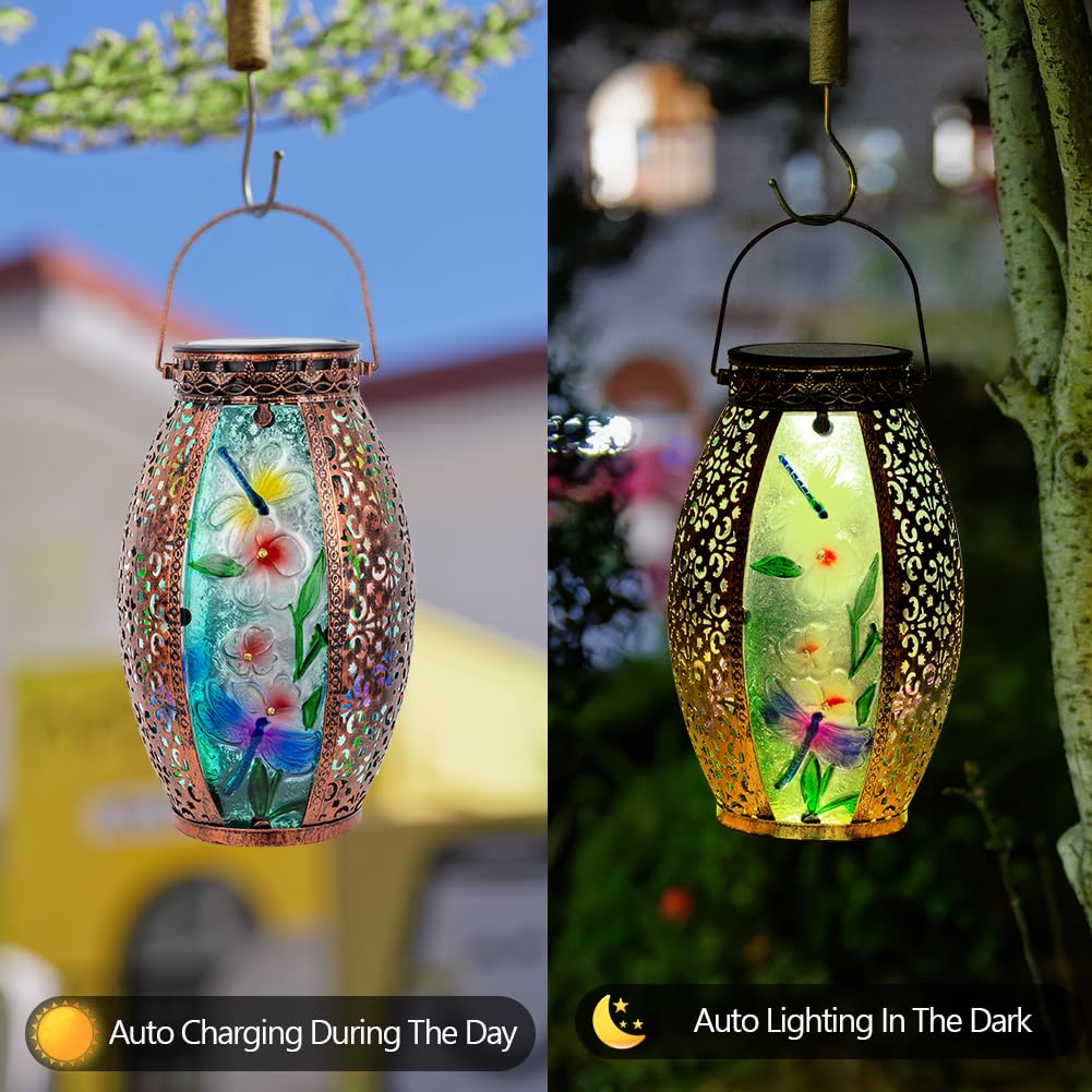 Vewogarden Solar Lanterns Outdoor Waterproof Hanging Decorative Dragonfly Solar Lights For Patio Porch Garden Table Decor