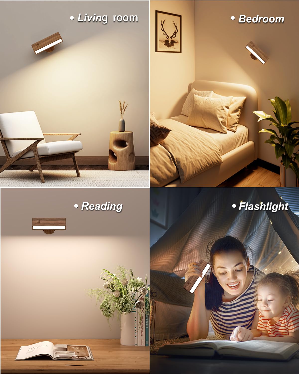 YiLaie Battery Operated Wall Sconce Set of Two, Dimmable Remote Control Lights, Wood, Black Walnut, Model EL-US-001