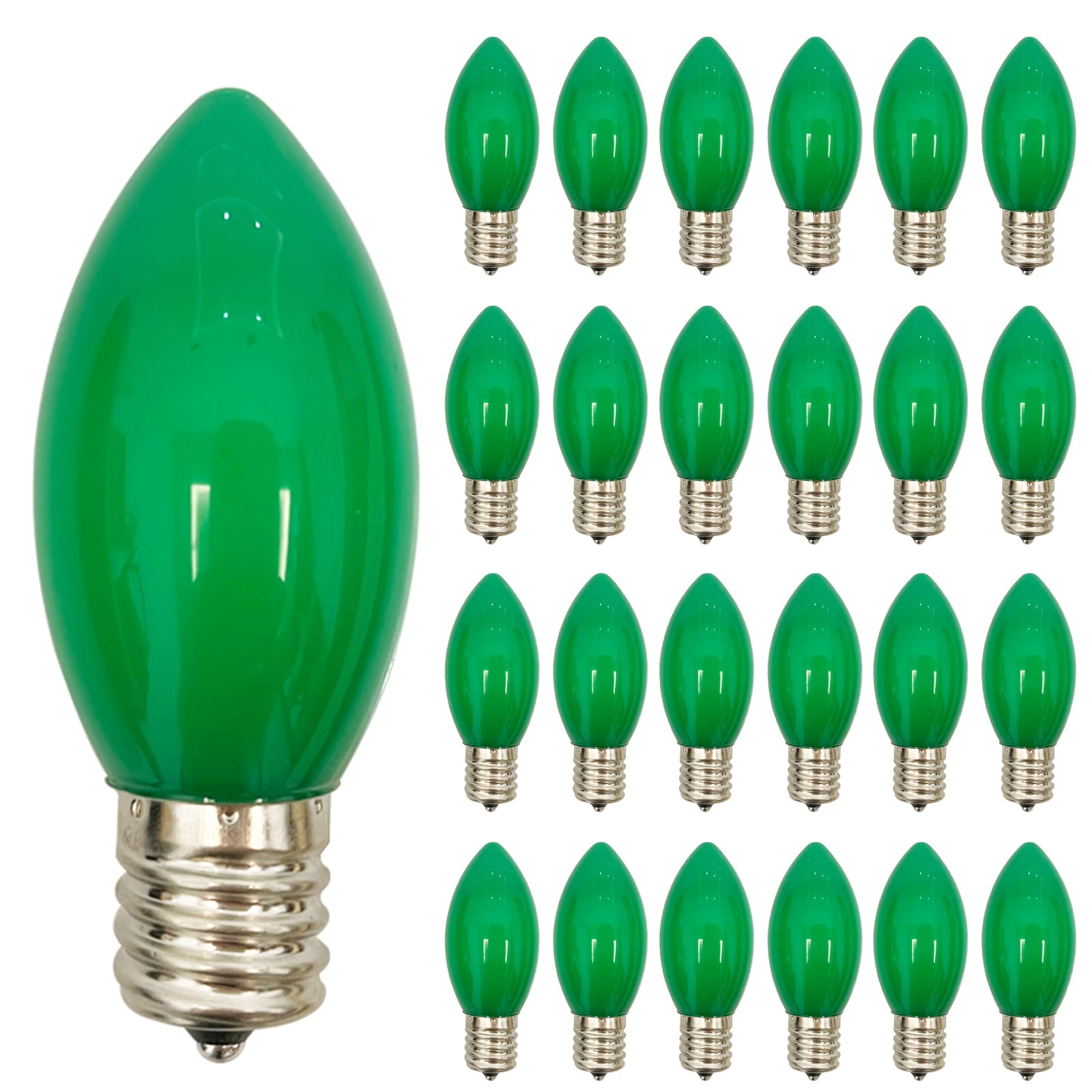 Goothy 25 Pack C9 Vintage Ceramic Green Christmas String Lights Bulbs, E17 Base 7W Incandescent Night Light Chandelier Bulbs For