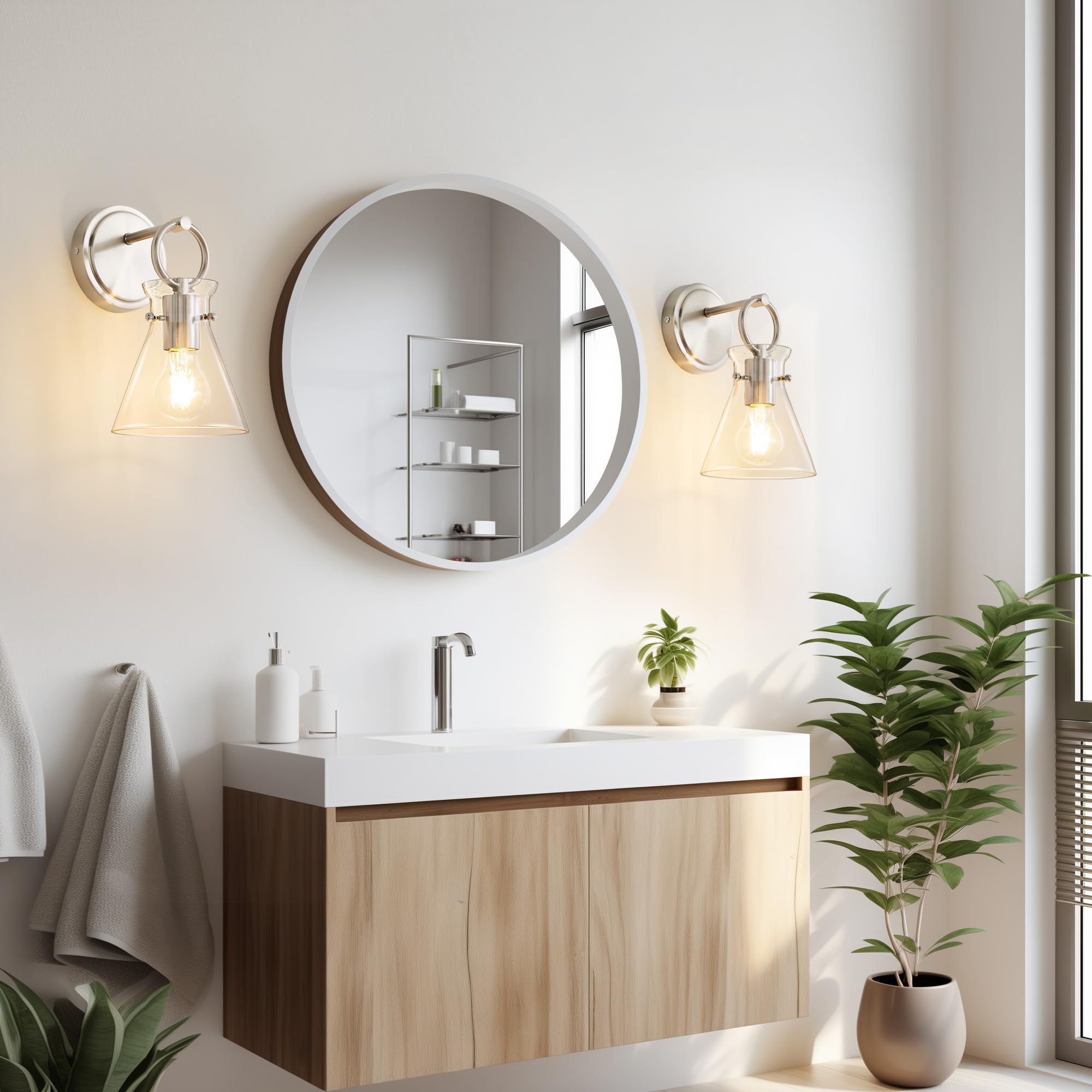 Gednbo Wall Sconce For Bathroom Modern Vanity Light Fixtures Hardwired Wall Mount Lighting Lamp Farmhouse Wall Lights With 6 Clear Glass Shade For Bedroom Living Room  Brushed Nickel  1 Pack