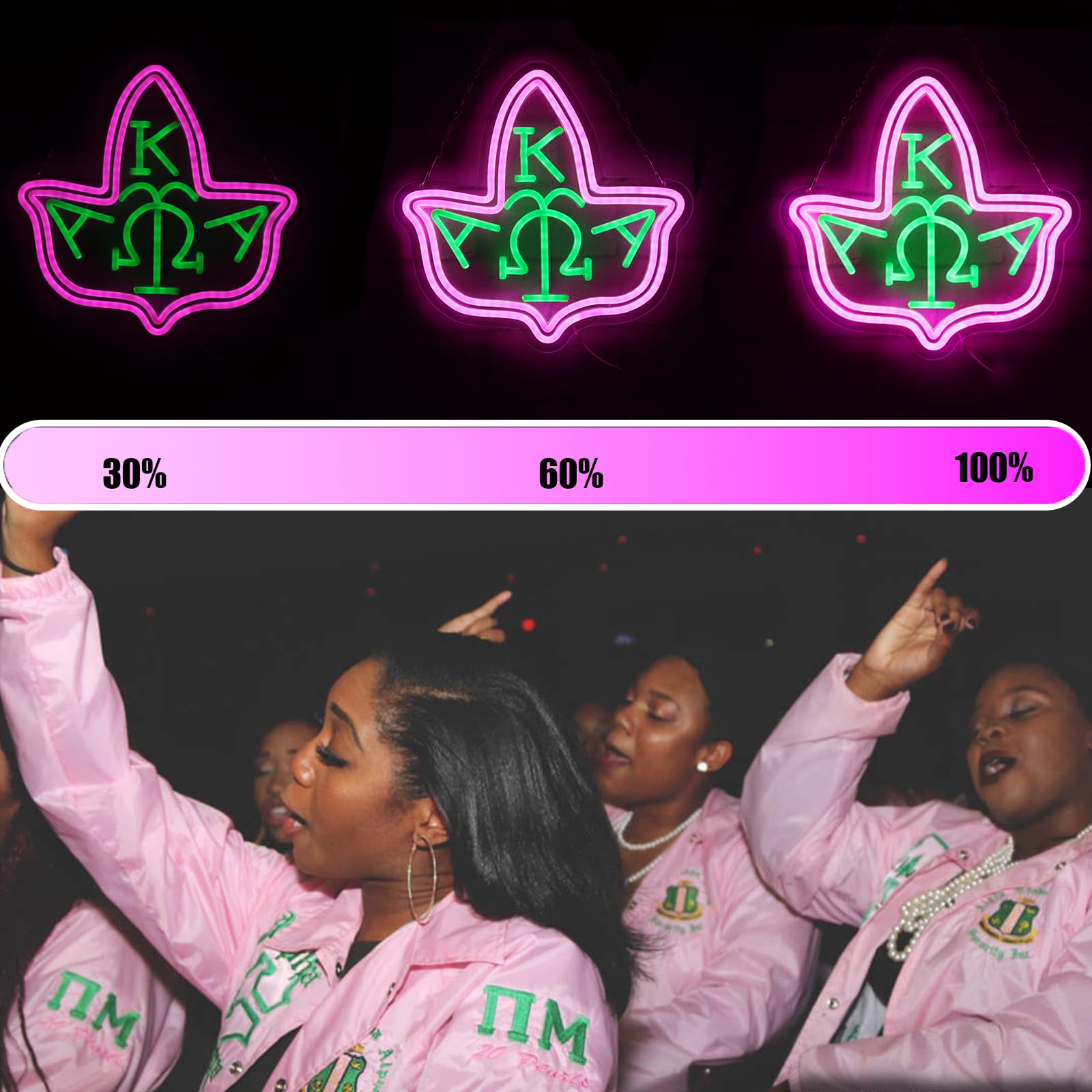 Tiabuy Pink Neon Wall Sign, Greek Sorority Decor, Acrylic, 14x13 inch, Green & Pink