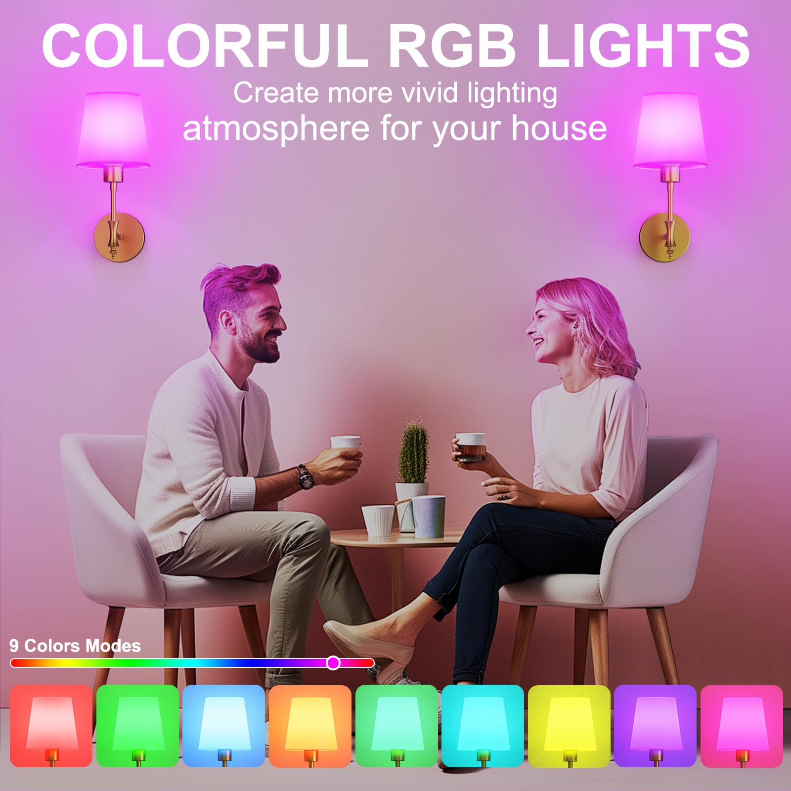 Battery Operated Wall Sconces Set of Two, Rechargeable Wall Light with Remote Control, Dimmable 1800K-6000K LED Wall Lamp, 9 Col