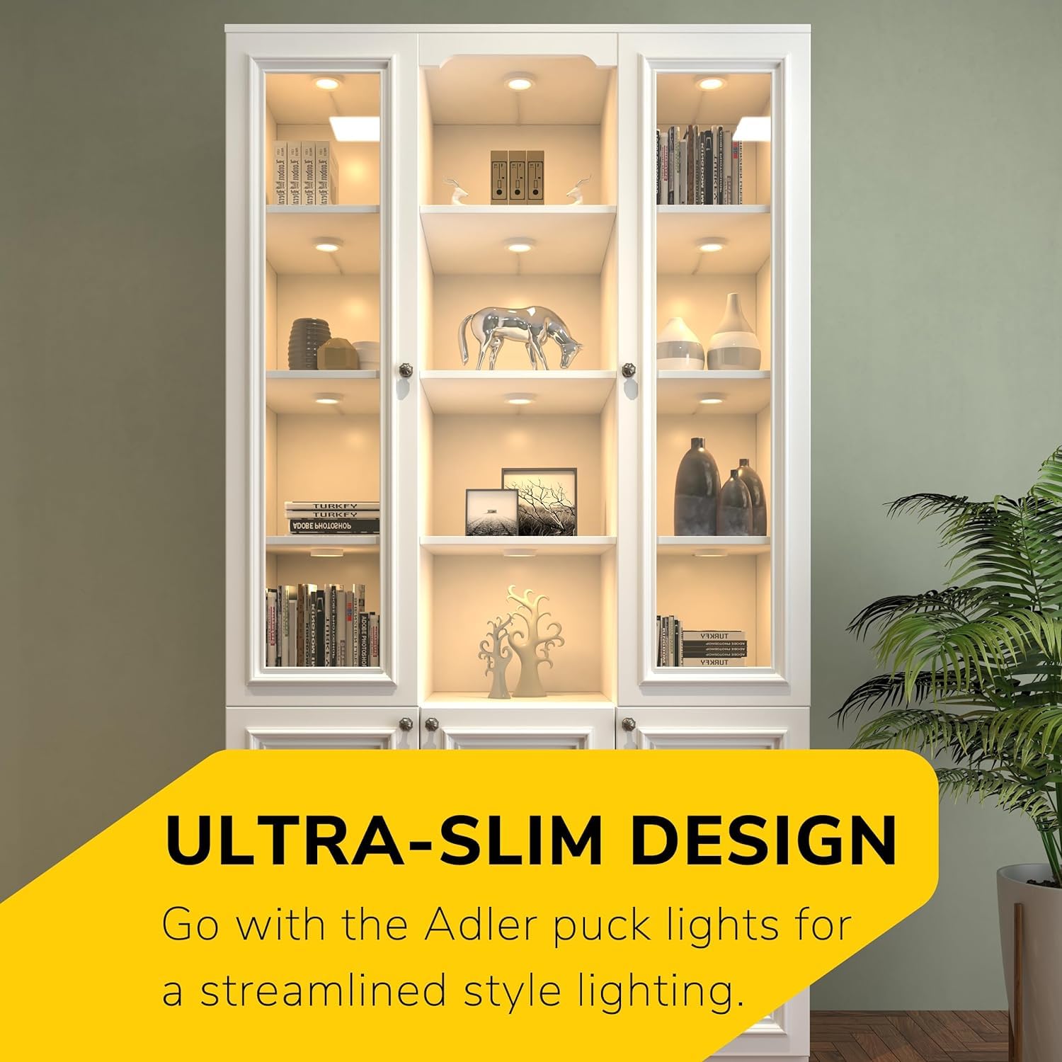 GETINLIGHT Dimmable LED Puck Lights Kit, 3000K, Black, 6-Pucks, Plug-in Installation, Model IN-0102-6-BK