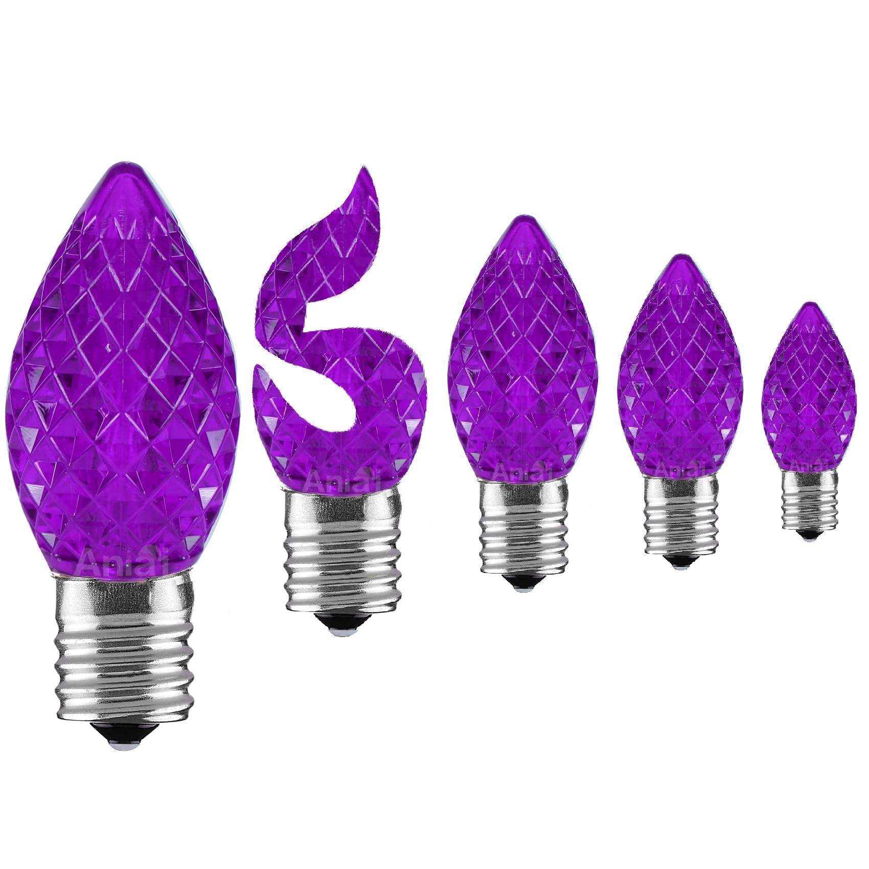 Aniai 5PCS C7 Led Christmas Light Bulbs - C7 Led Bulbs with E12 Base Sockets Replacement Bulbs for Outdoor String Lights - Commercial Grade Purple