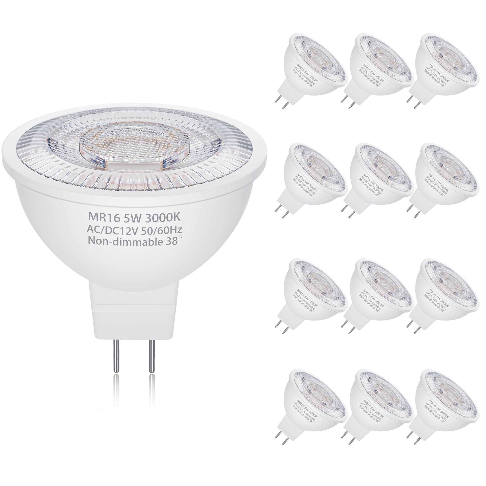 Qqlxst Mr16 Led Bulbs 50W Halogen Equivalent, 3000K Soft Warm White, 5W Mr16 Gu5.3 Bi-Pin Base 12V Low Voltage Spotlight Bulb Fo