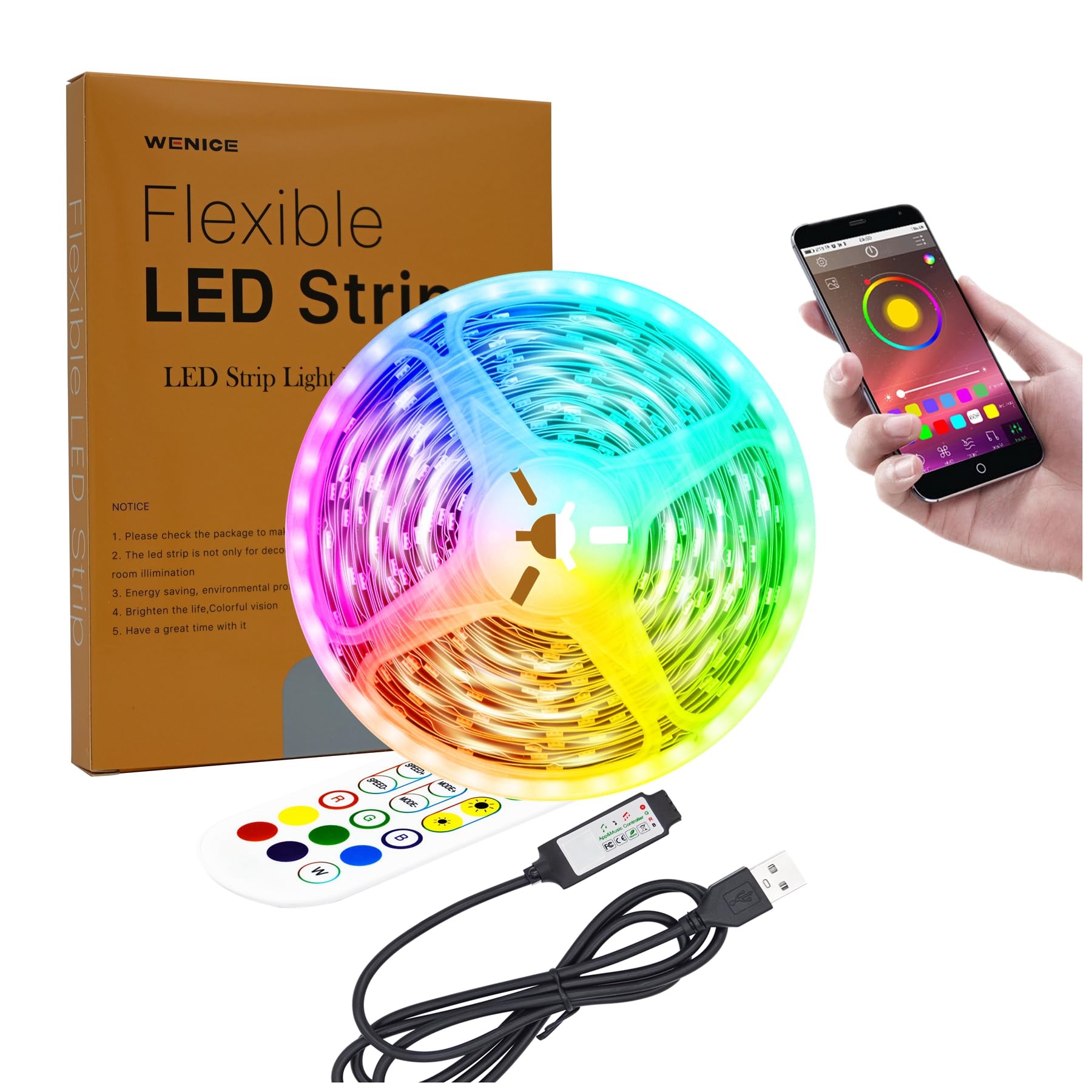 Wenice Led Light Strip 14.8Ft For Tv 32-65Inch, Usb Led Light With App And Remote