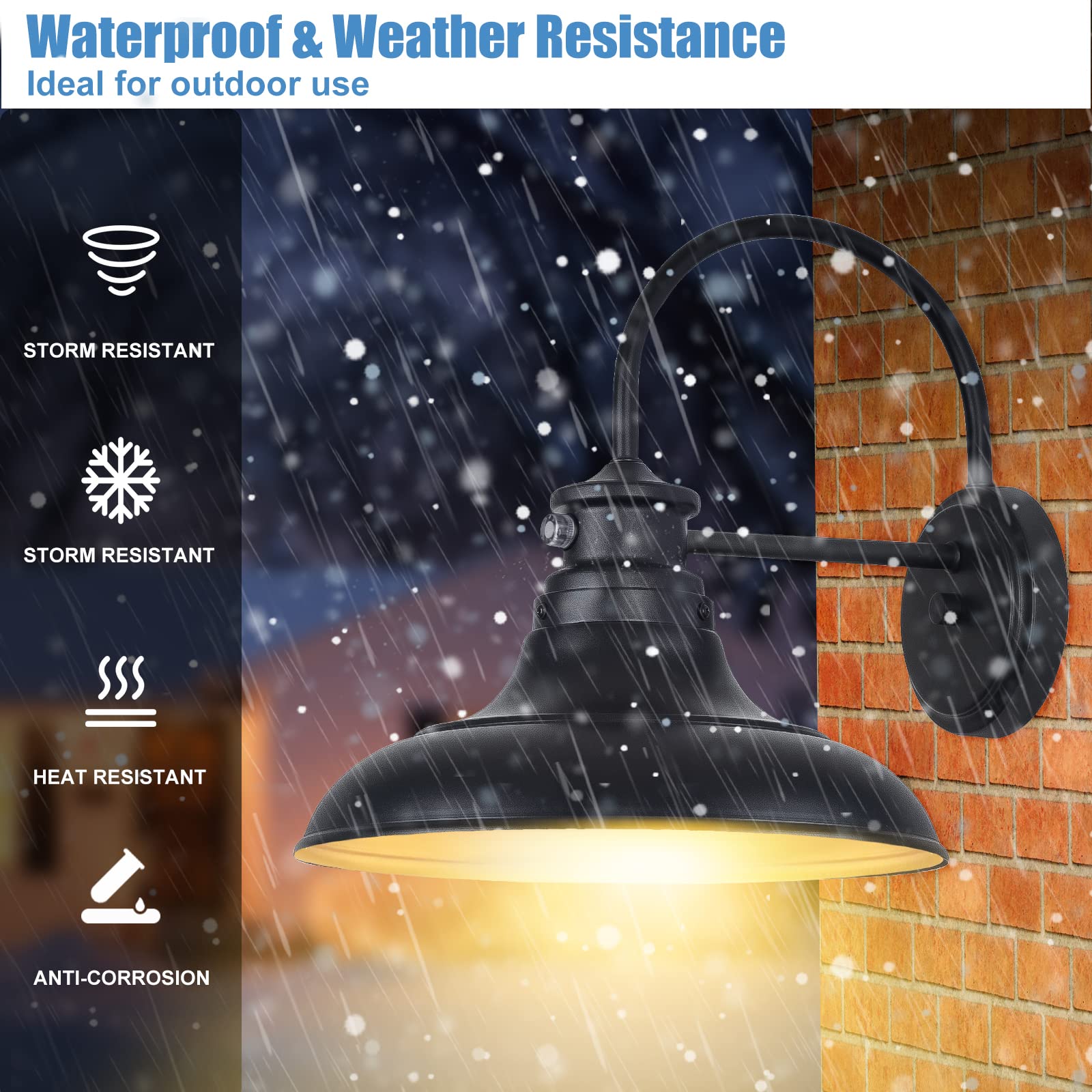 Yolsunes Dusk To Dawn Led Barn Lights - 2 Pack Gooseneck Black Exterior Wall Mount Fixtures