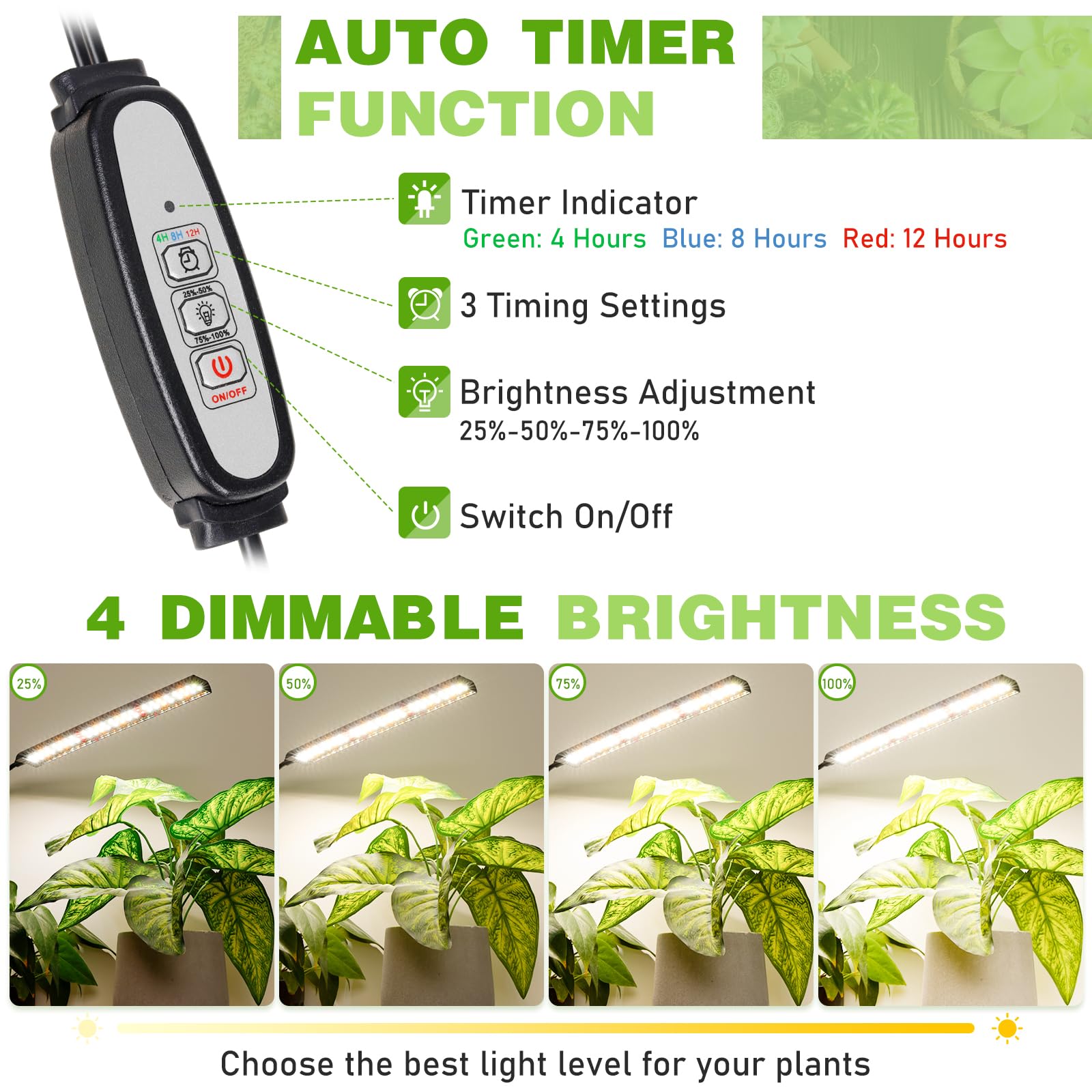 FOXGARDEN® Dual-Head Full Spectrum Grow Light with Timer & 4 Brightness Levels - Indoor Plant Clip Lamp, 104 LEDs, Black