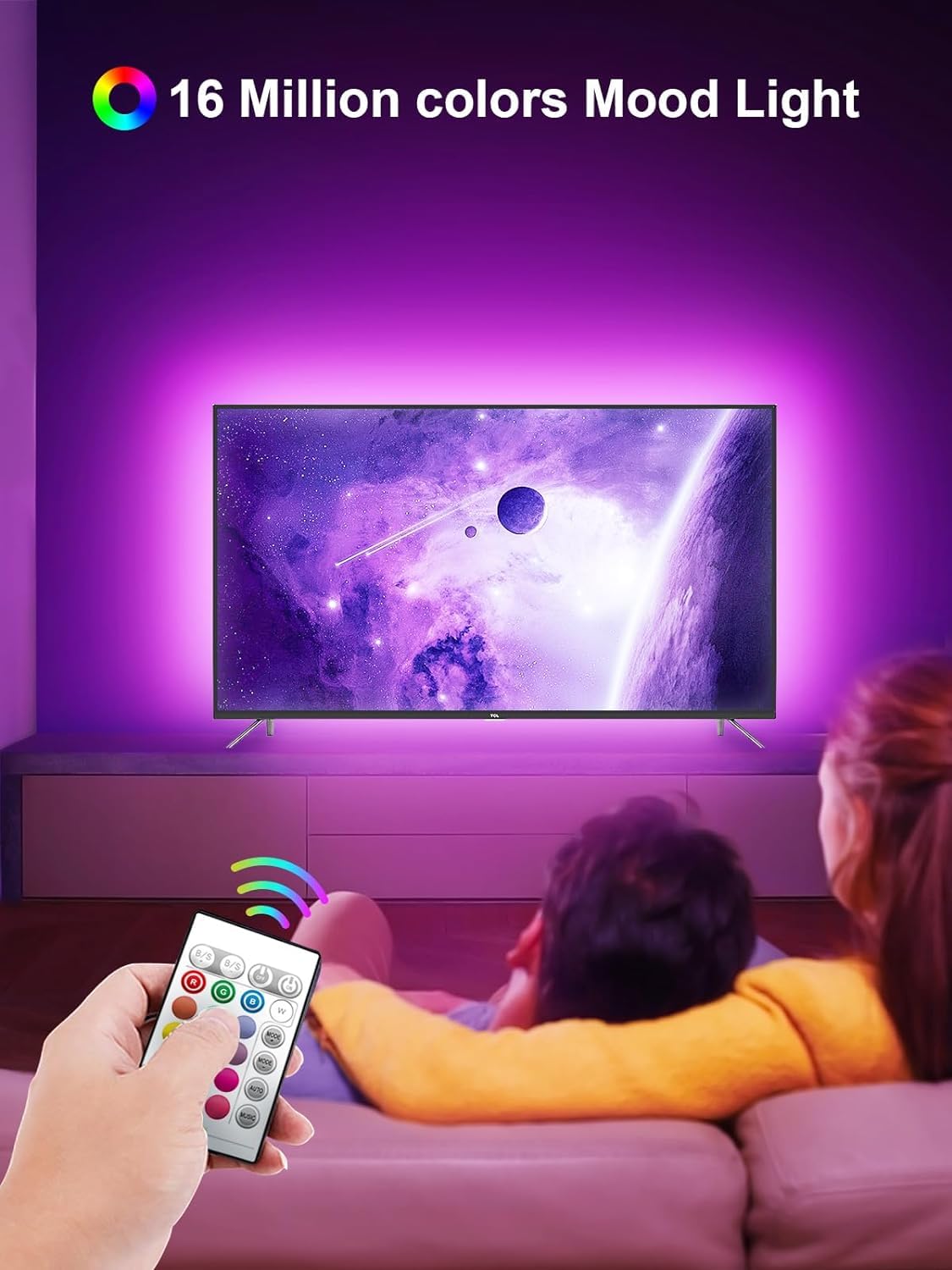 Gipoyent Music Sync Led Tv Backlights, 9.8Ft Rgb Light Strip For 32-50 Inch Tvs, Bluetooth Function, Plastic Material