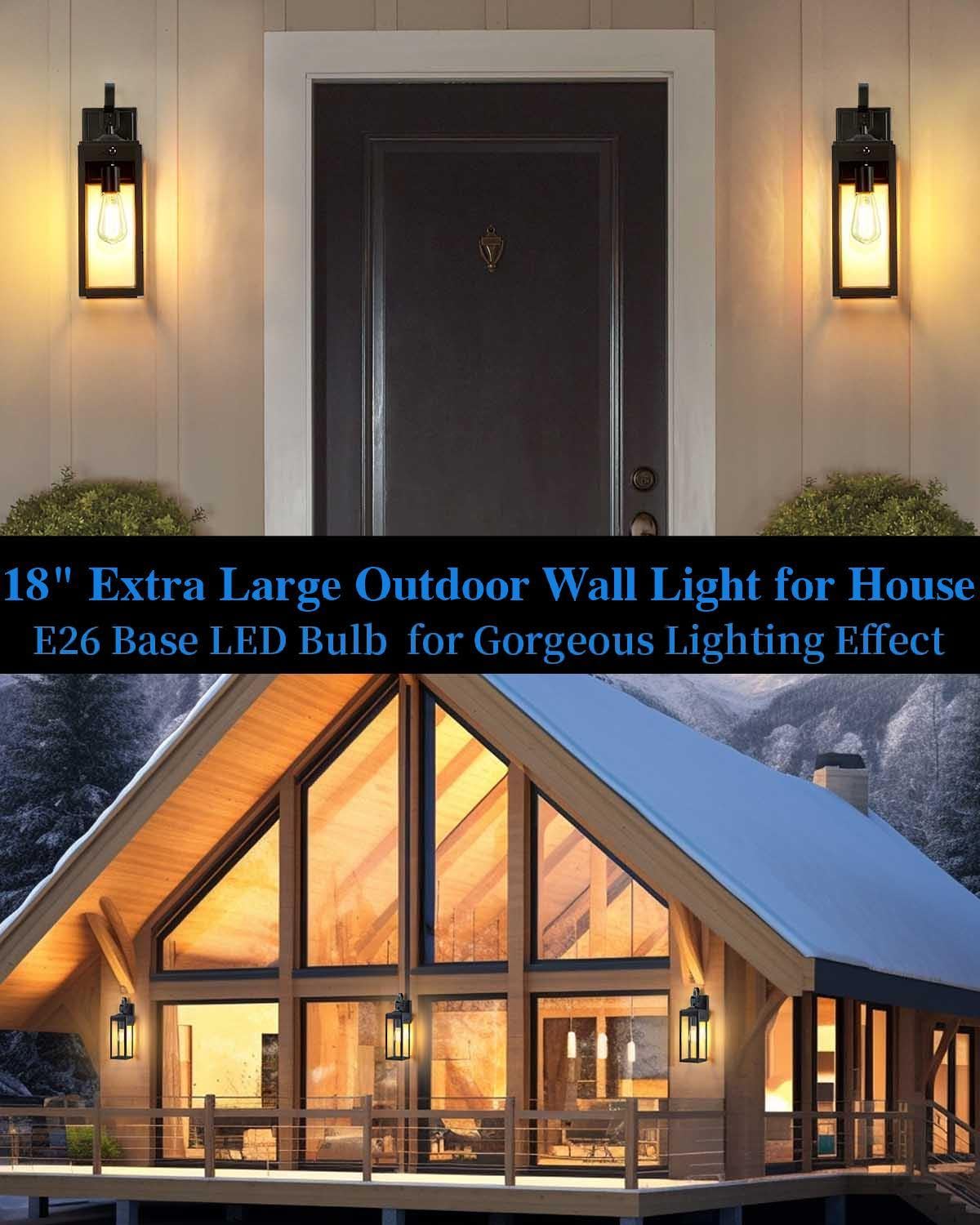 MYHXQ 18'' Motion Sensor Outdoor Lights - Black Metal Wall Sconces, Dusk to Dawn, 2 Pack, Modern Design for Porch and Garage