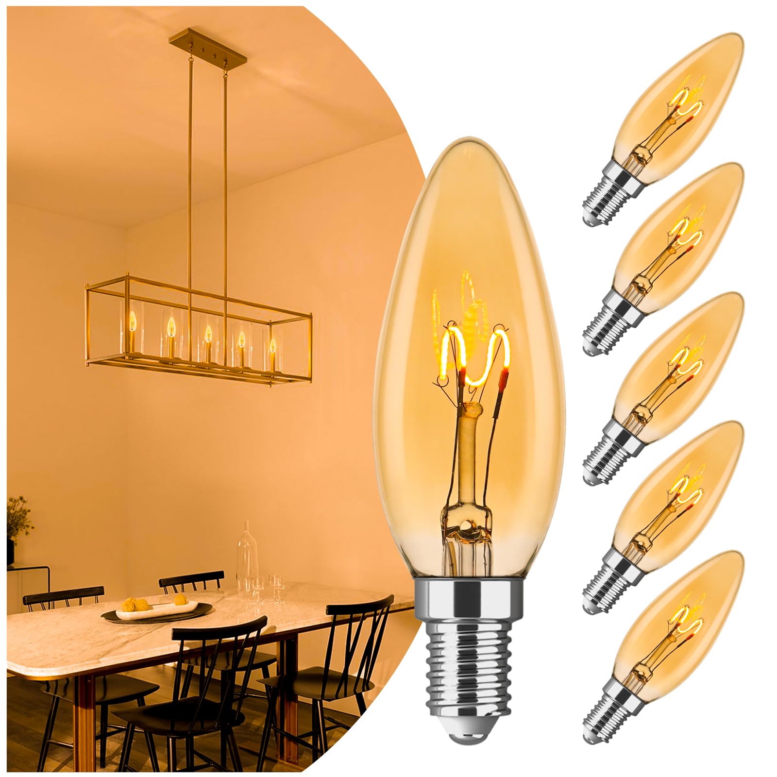 E12 Candelabra Light Bulbs 20W 25W Replacement, Super Thin Filament E12 Led Light Bulbs Dimmable, Chandelier Candle Light Bulb 2