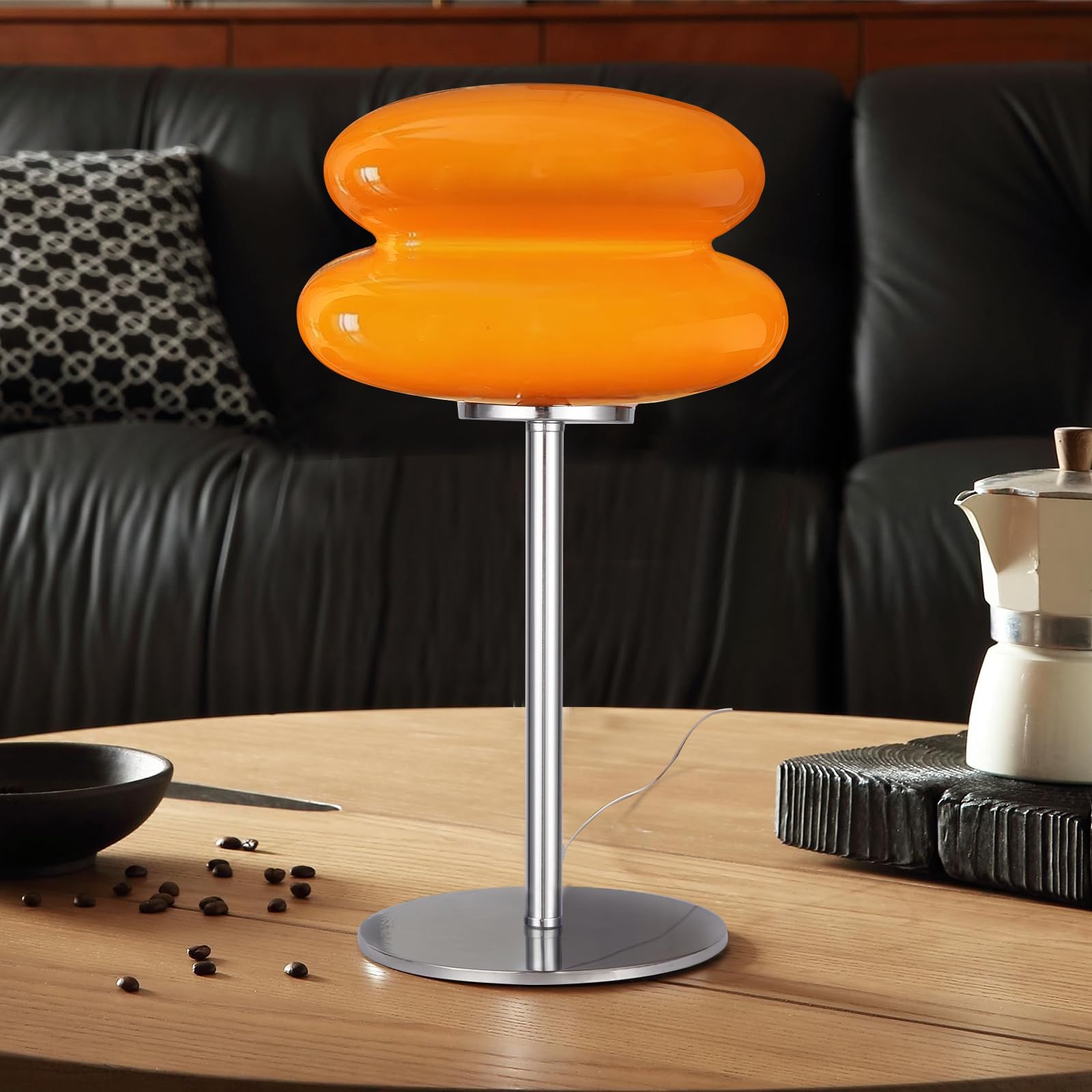 WELAISA Mid Century Modern Lamp for Nightstand Table Lamp for Bedroom, Dimmable Retro Egg Tart Bedside Small Lamps,Unique Home M