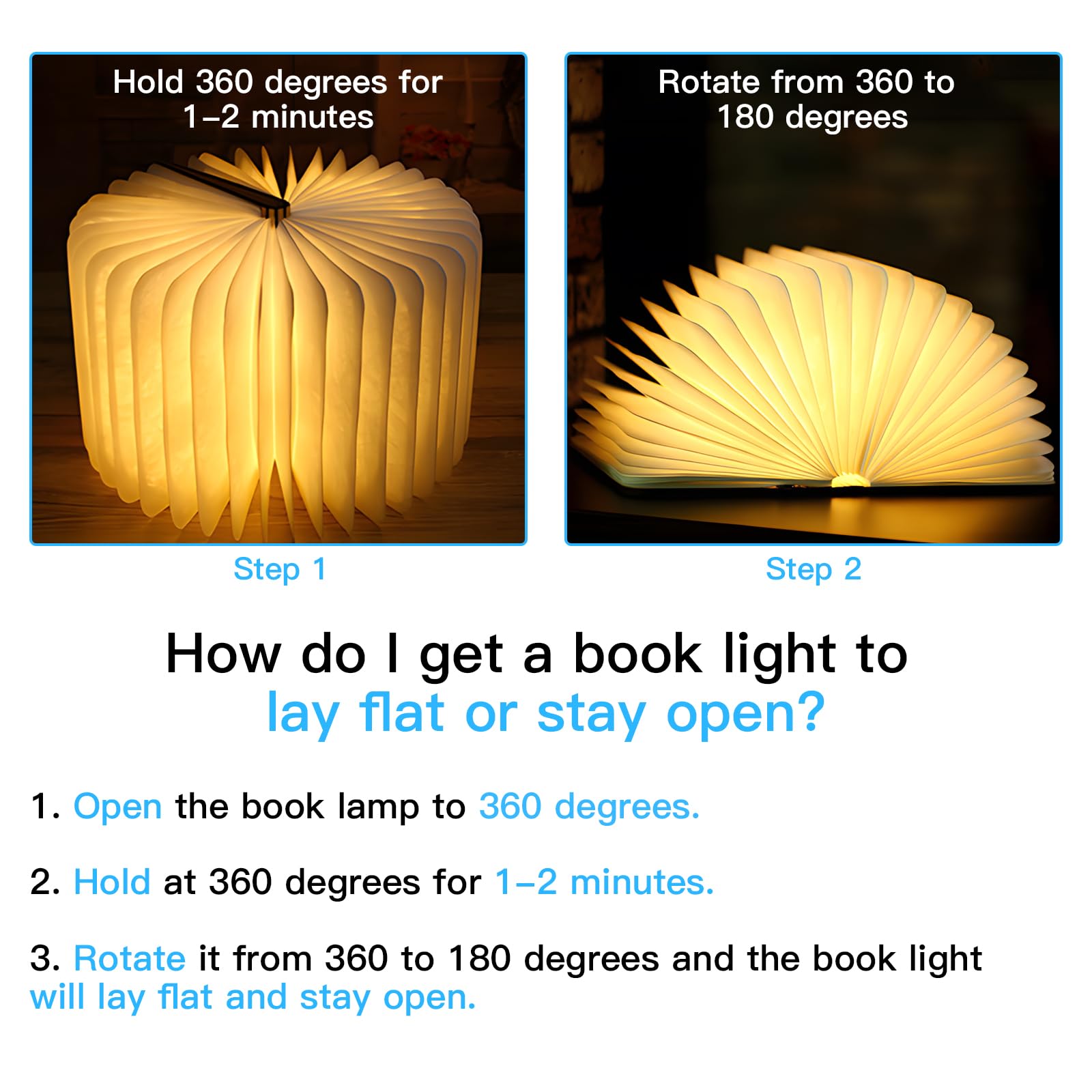 Vergissm Wooden Book Light, Upgraded 5 Colors Novelty Lighting 360? Folding Book Lamp Led Paper Lantern For Desk, Room, Library