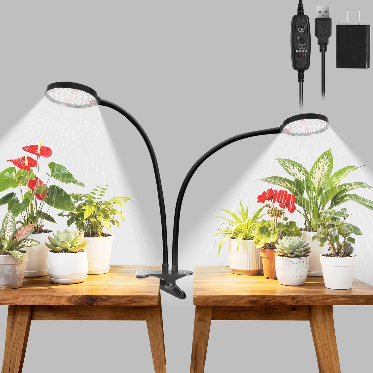 Grow Lights for Indoor Plants Full Spectrum, Clip On Plant Light with Timer 4/8/12/18H, Adjustable Gooseneck, 5 Dimming Levels, 