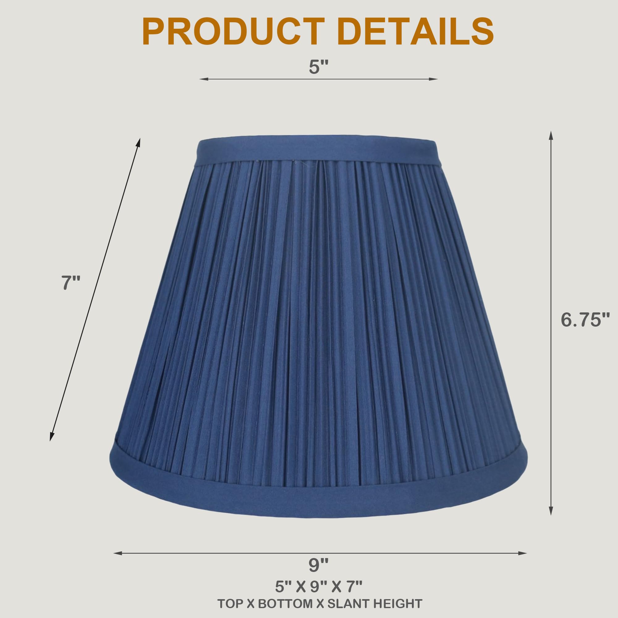 Urbanest Mushroom Pleated Lamp Shade, Faux Silk, 5"x9"x7", Navy Blue, Spider-fitter