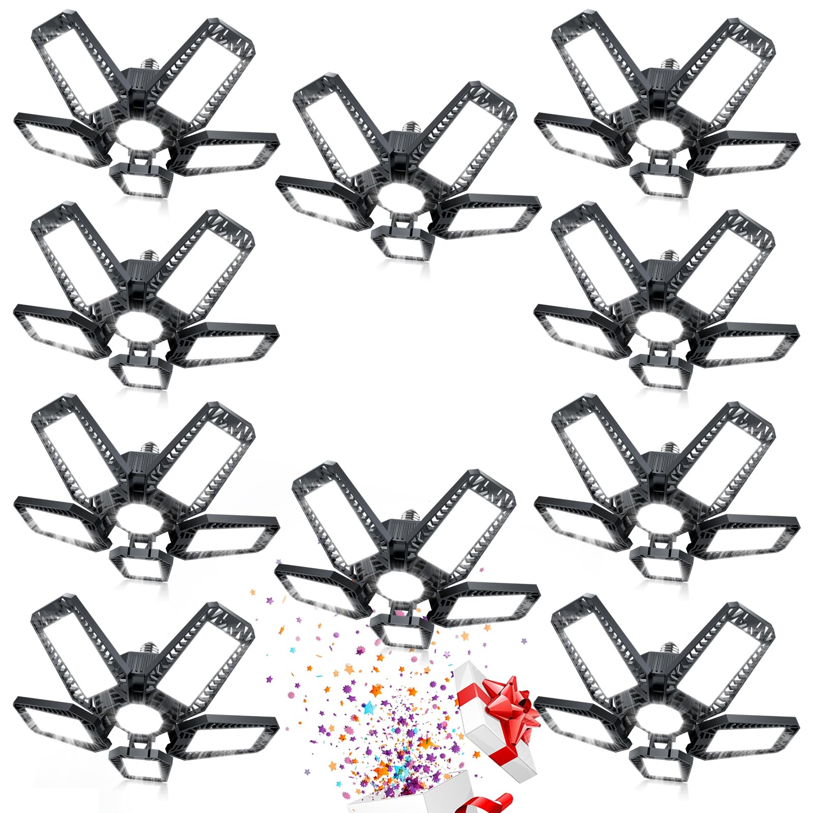 YIBEYYDS LED Garage Light 160W 16000LM 6500K Black Ceiling Lights with 5+1 Deformable Panels, Model A1, E26/E27