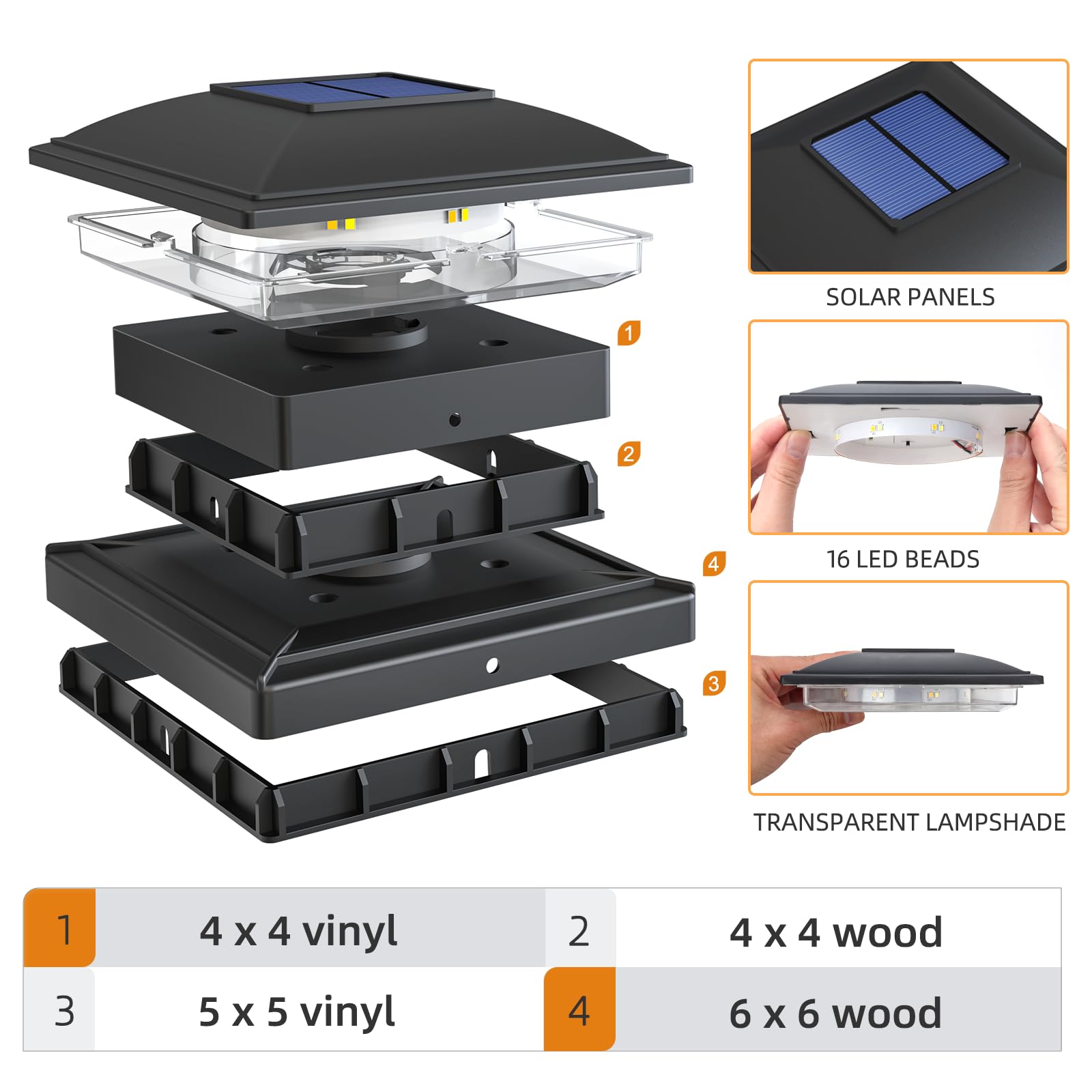 Aponuo Solar Post Cap Lights,16 Pack 2-Modes Bright 4X4 Post Solar Lights Outdoor Waterproof Garden Patio Fence Deck Decor For F