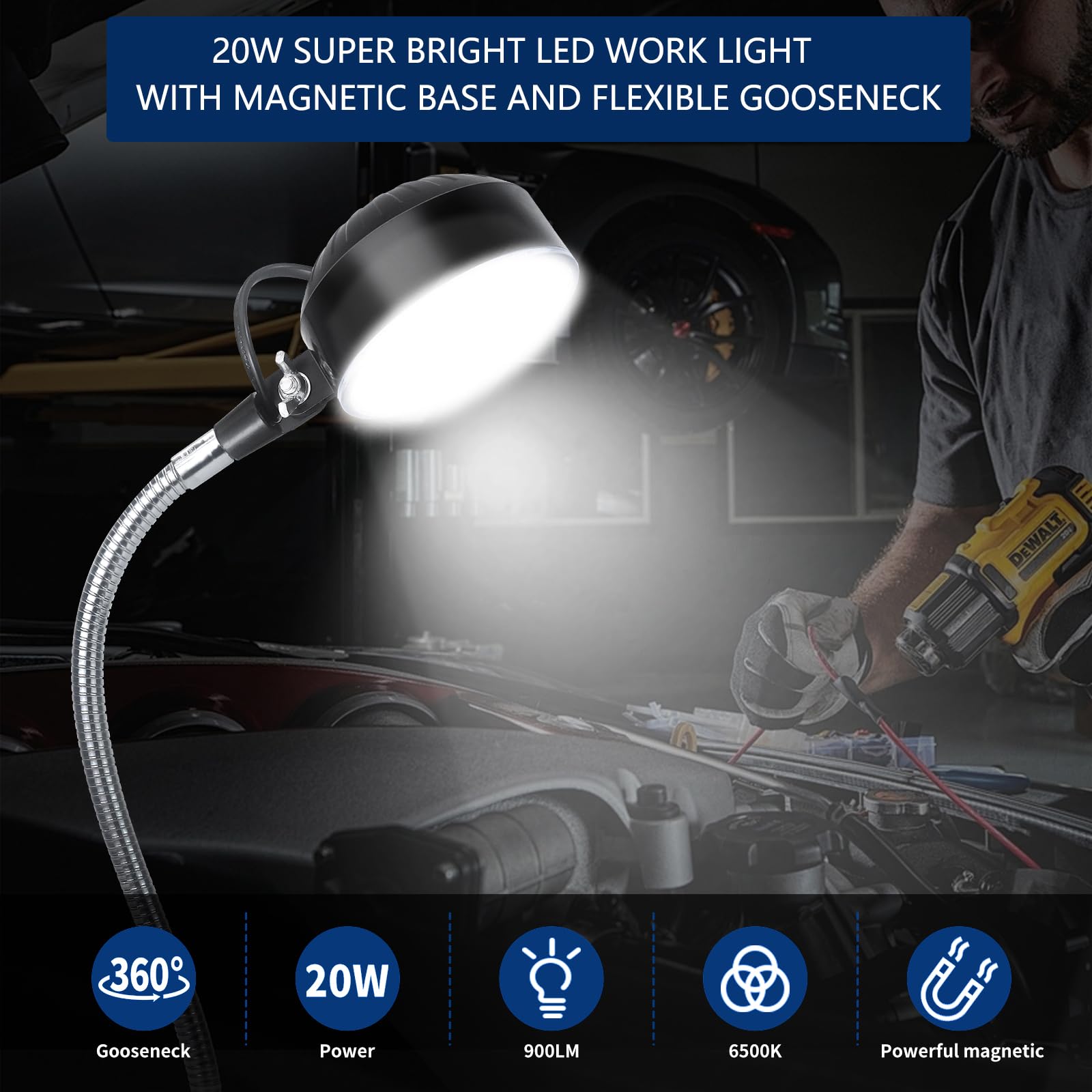 Wangjiatai Magnetic Work Light, Led Sewing Machine Light With 400Mm Flexible Gooseneck And Magnetic Base, Shop Tool Lamp For Lat