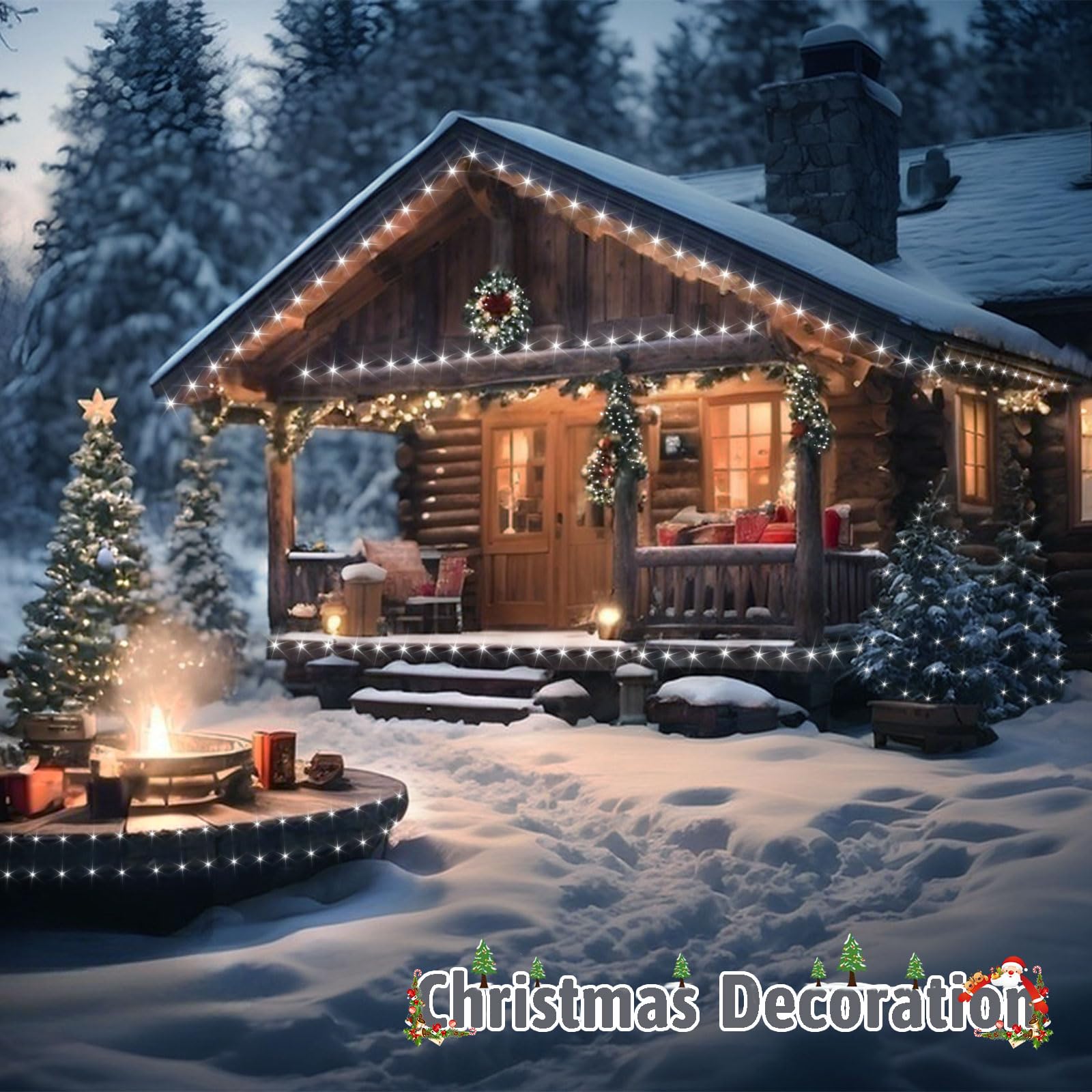 393Ft 1200 Led Christmas Lights Outdoor String Lights 8 Modes & Timer Twinkle Fairy Lights Plug In Waterproof Led String Lights For Xmas Yard Tree Patio Wedding Holiday Party Decorations (Cool White)