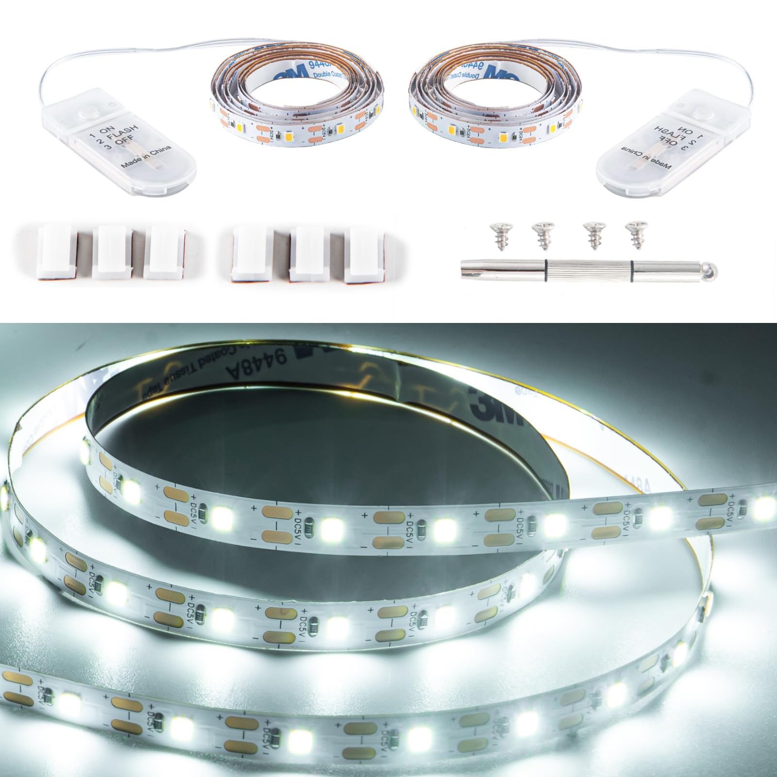 2-Pack LED String Lights Battery Powered  1.64ft White LED Fairy Lights Battery Powered  With blinking function  Decor Rope Lights for DIY Parties  Weddings  Patios  and Christmas Decorations.