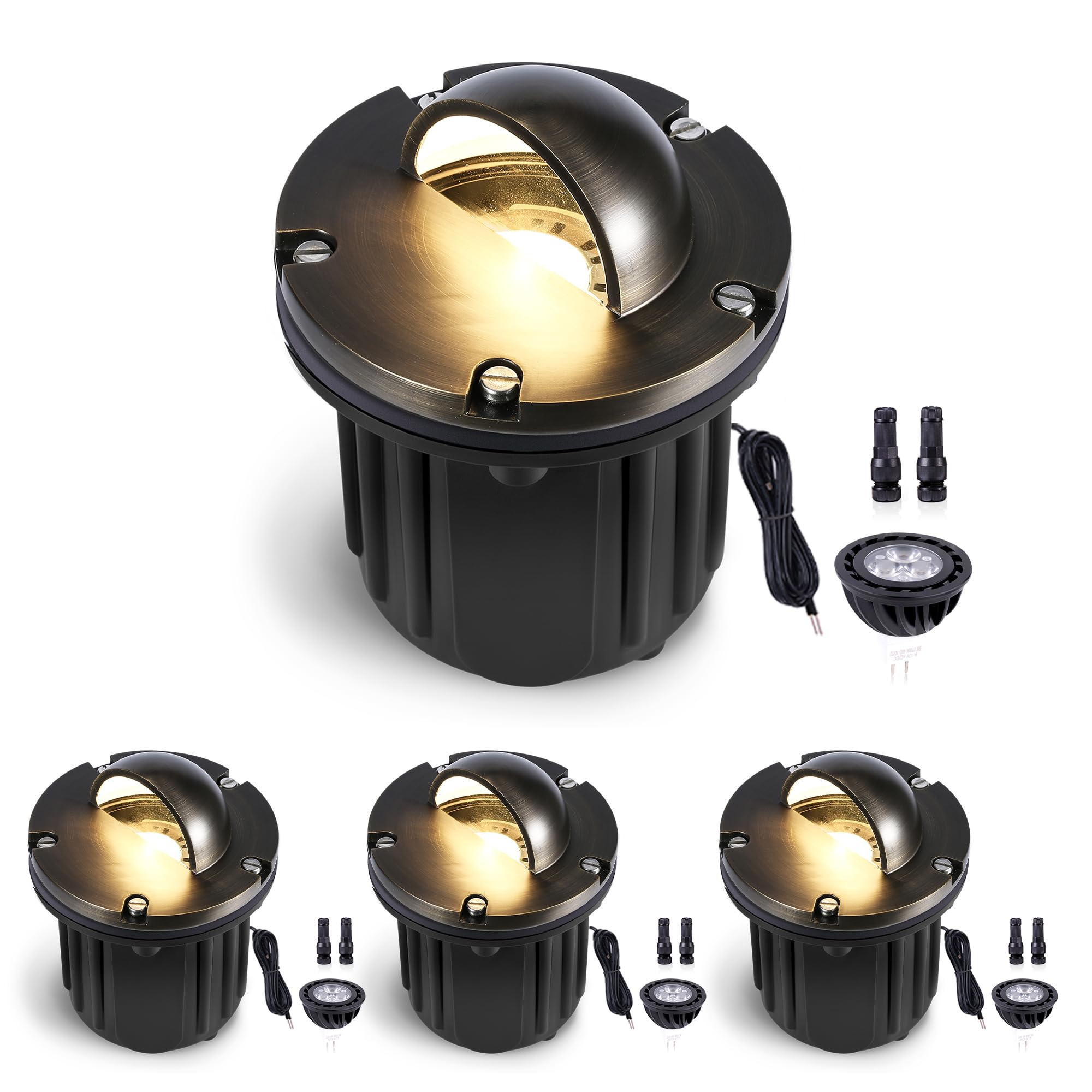 Gardenreet Well Lights Landscape LED - Brass Ip65 Low Voltage Replaceable Bulb In-Ground Lighting, 12V Wired Directional Fixture