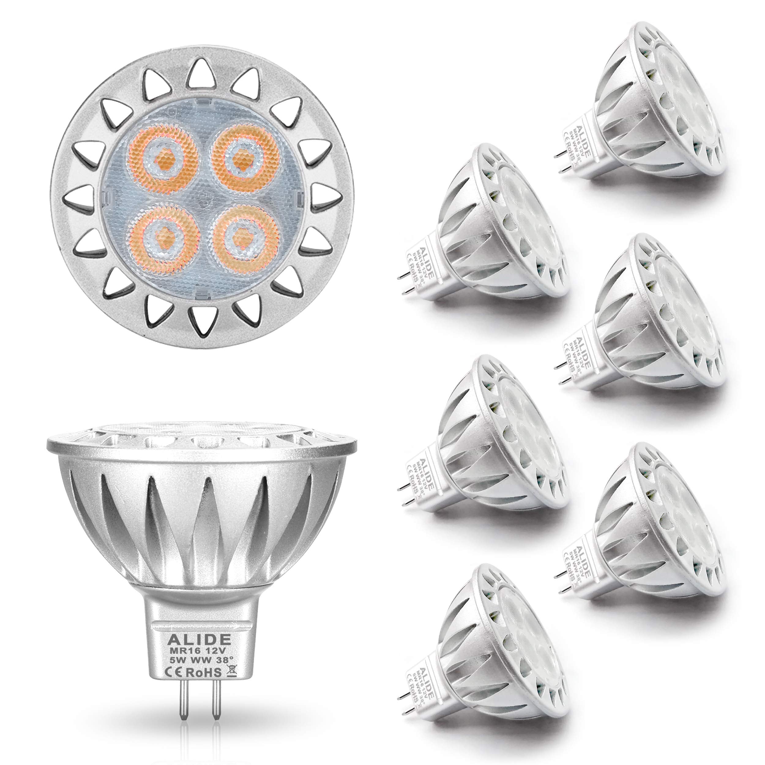 ALIDE MR16 LED Bulbs 5W 2700K Warm White 12V GU5.3 Spotlights 450lm 6 Pack