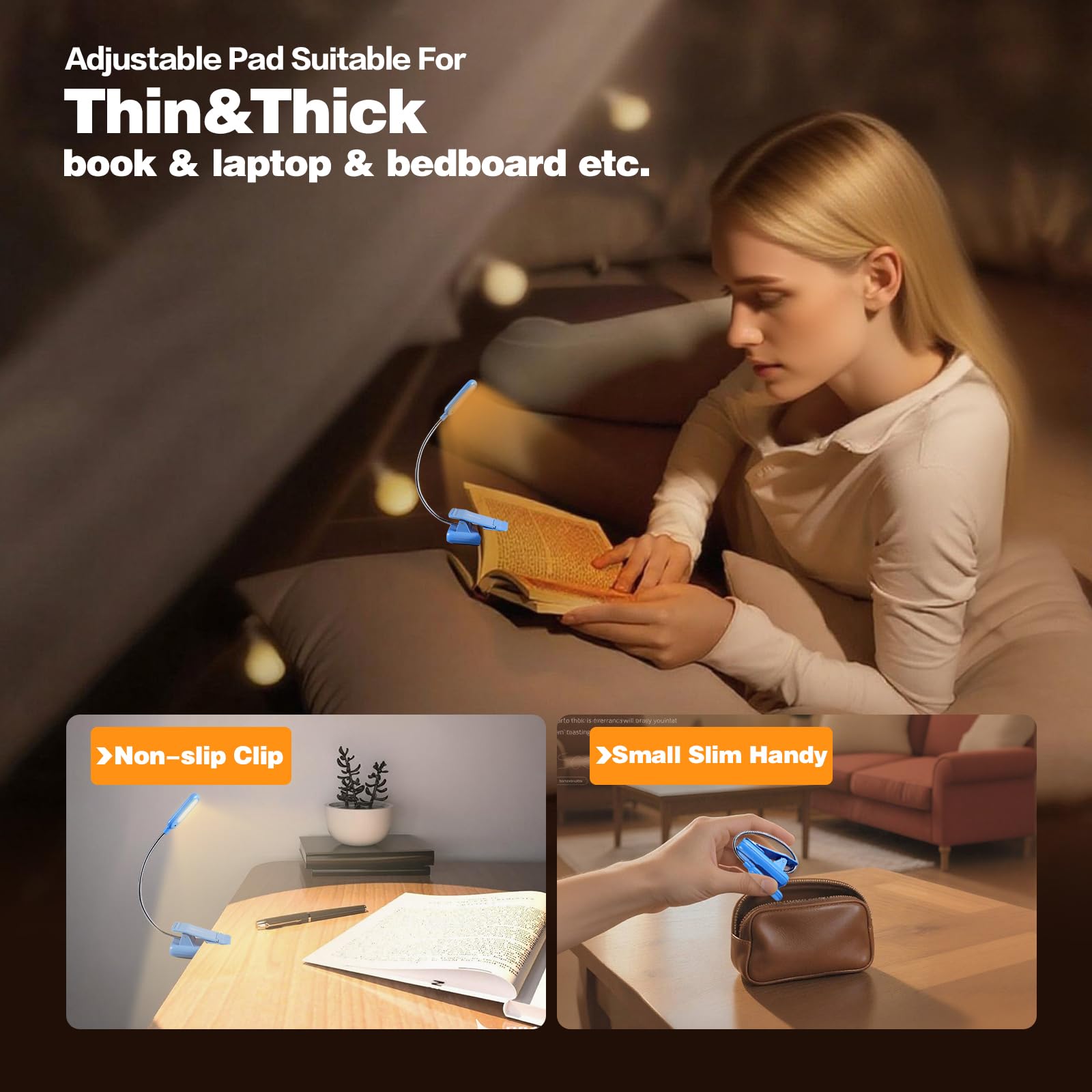 VAVOFO Rechargeable Book Light - 7 LED, 9-Level Brightness, Eye Care, Blue Lotus, Model KM-6720