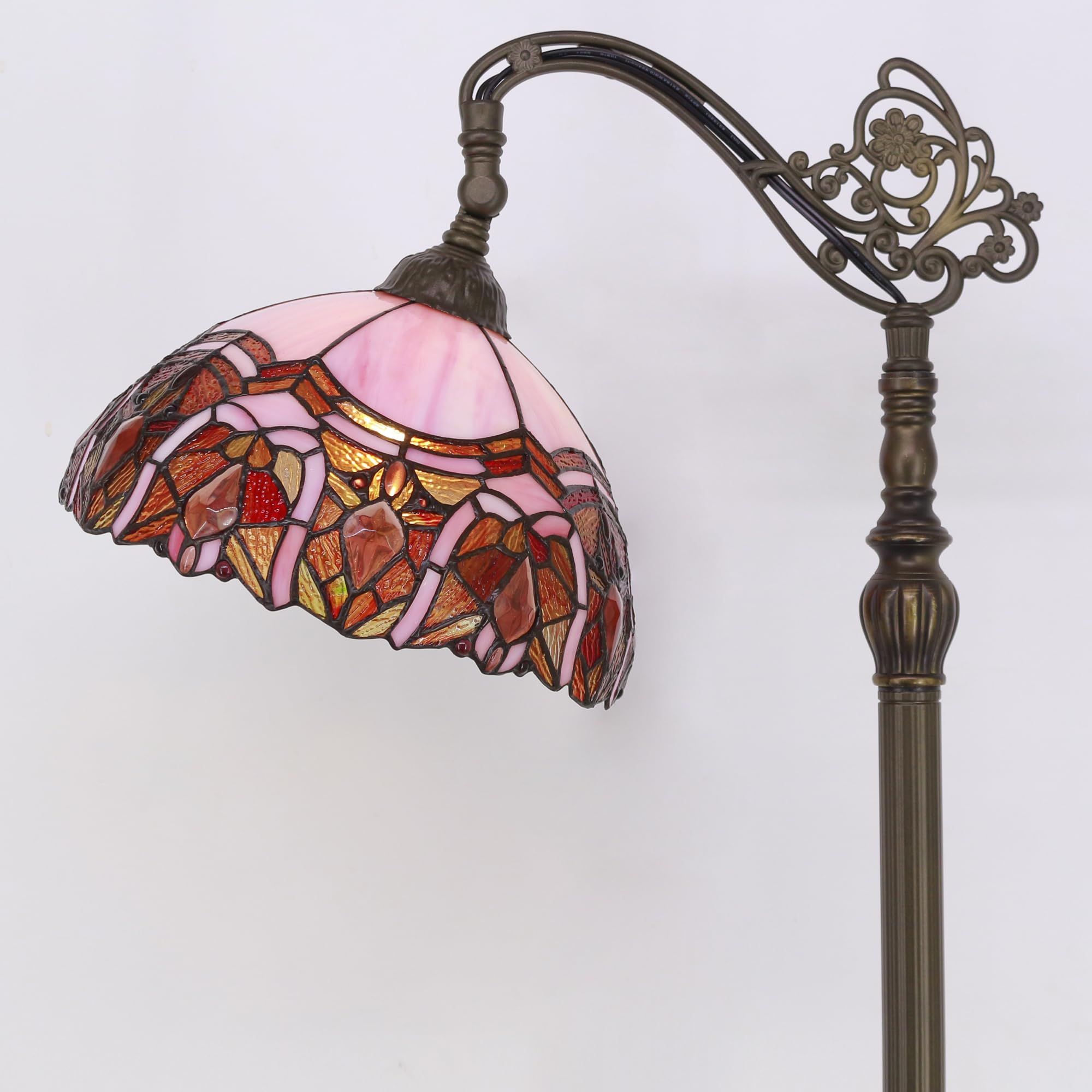 ZJART Tiffany Floor Lamp, Stained Glass, Adjustable Gooseneck, 67" Tall, Pink Jewelry, Model Z04E21F12