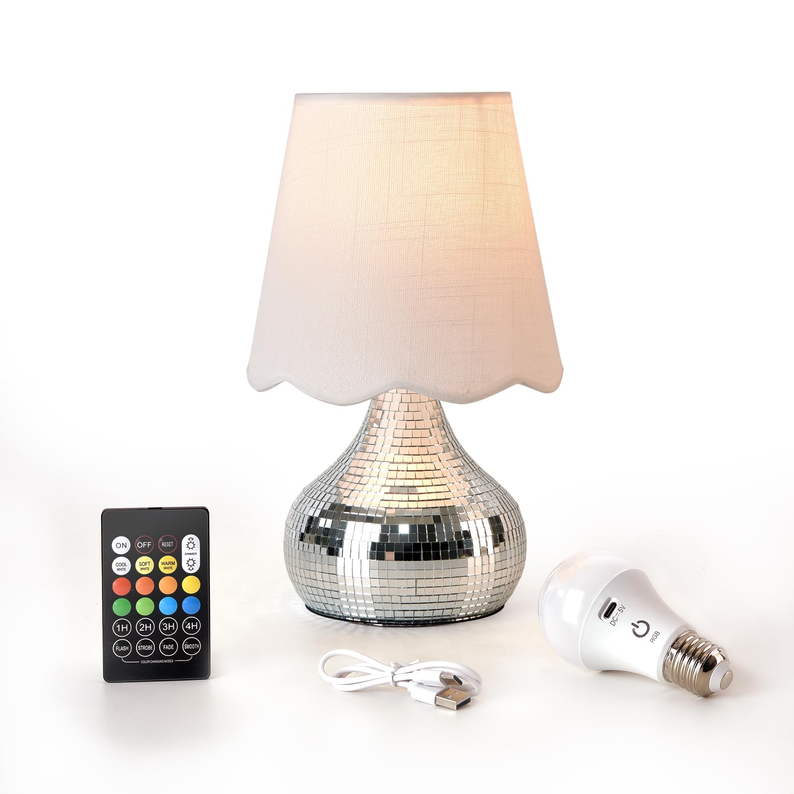 Rechargeable Cordless Small Funky Table Lamp, Battery Operated Remote Control Disco Mini Table Lamps for Bedroom Nightstand, Fun