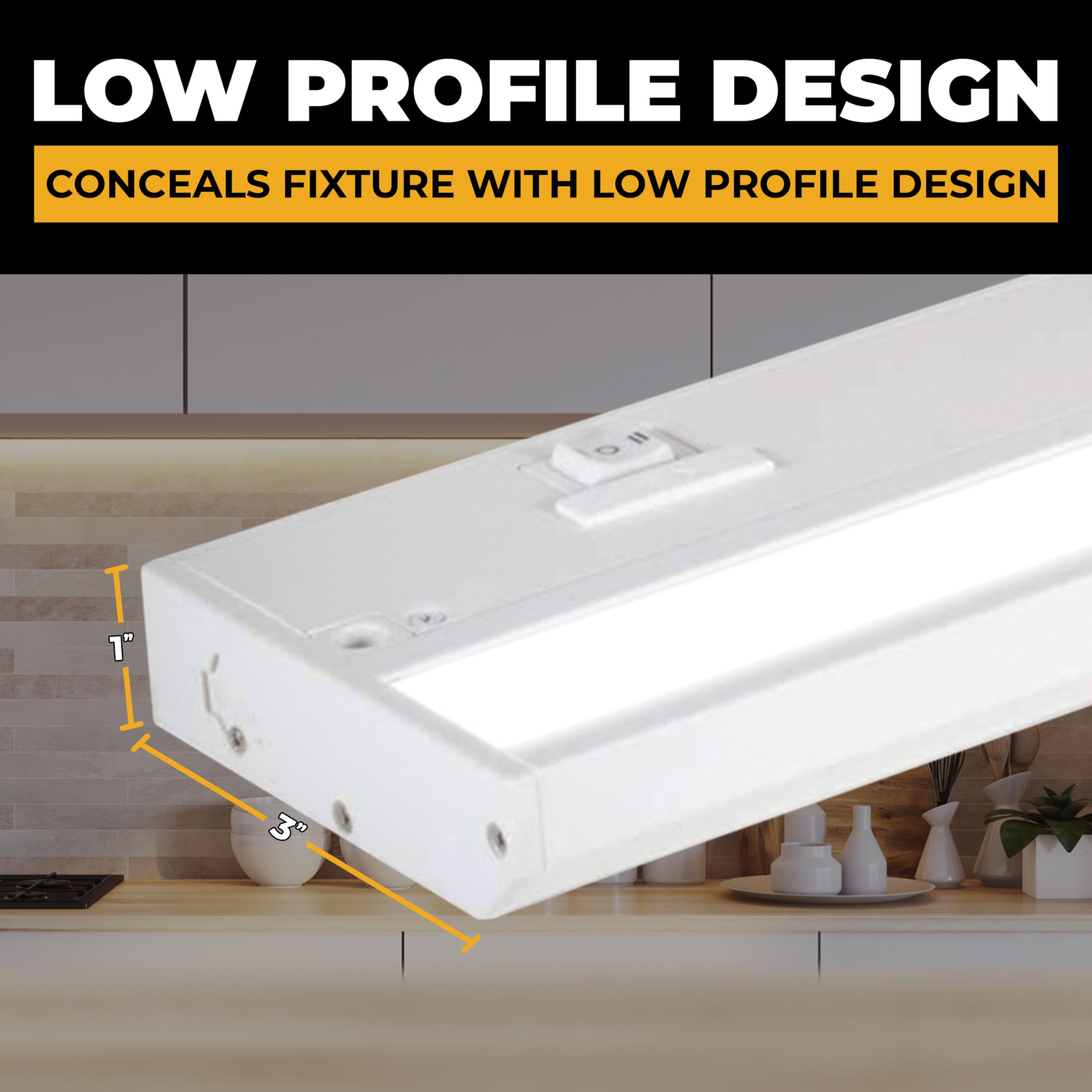 NSL LED Under Cabinet Lighting, Dimmable, 12 Inch, White Finish, Aluminum, 3 Color Temperatures (Warm White, Soft White, Cool White)