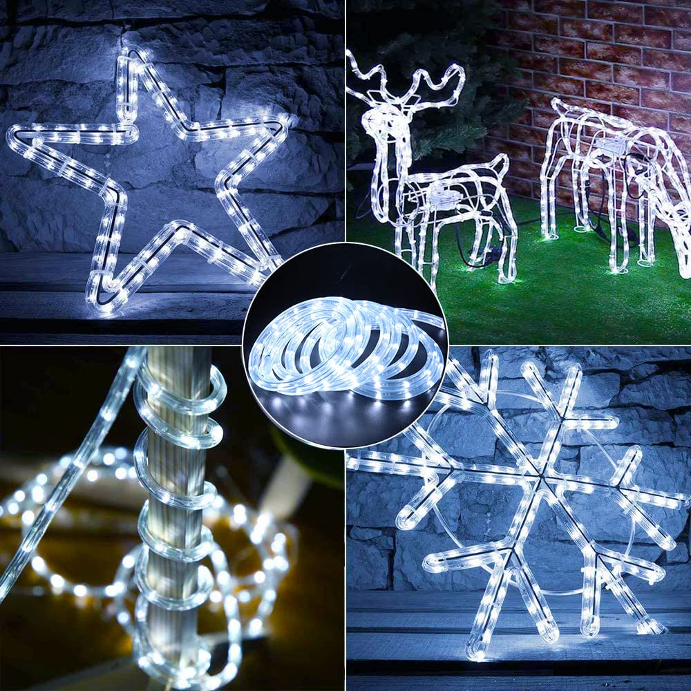 Xunata LED Rope Light Kit, 3.3ft Waterproof 2-Wire, 30 LEDs, PVC, White