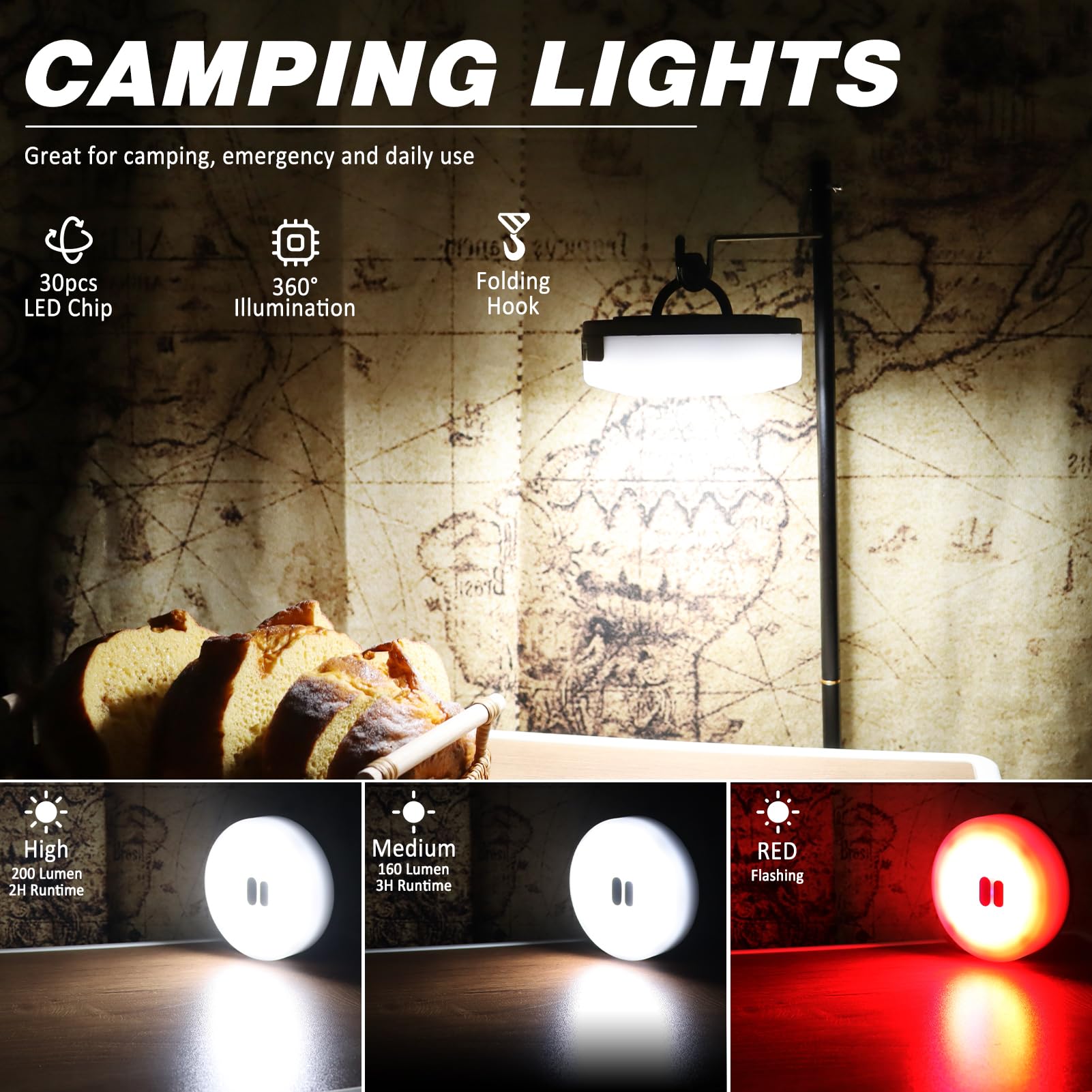 DIBMS 1-Pack Camping String Light, 32.8FT Waterproof LED for Outdoor Party, Warm White, Model PEC00593-DI