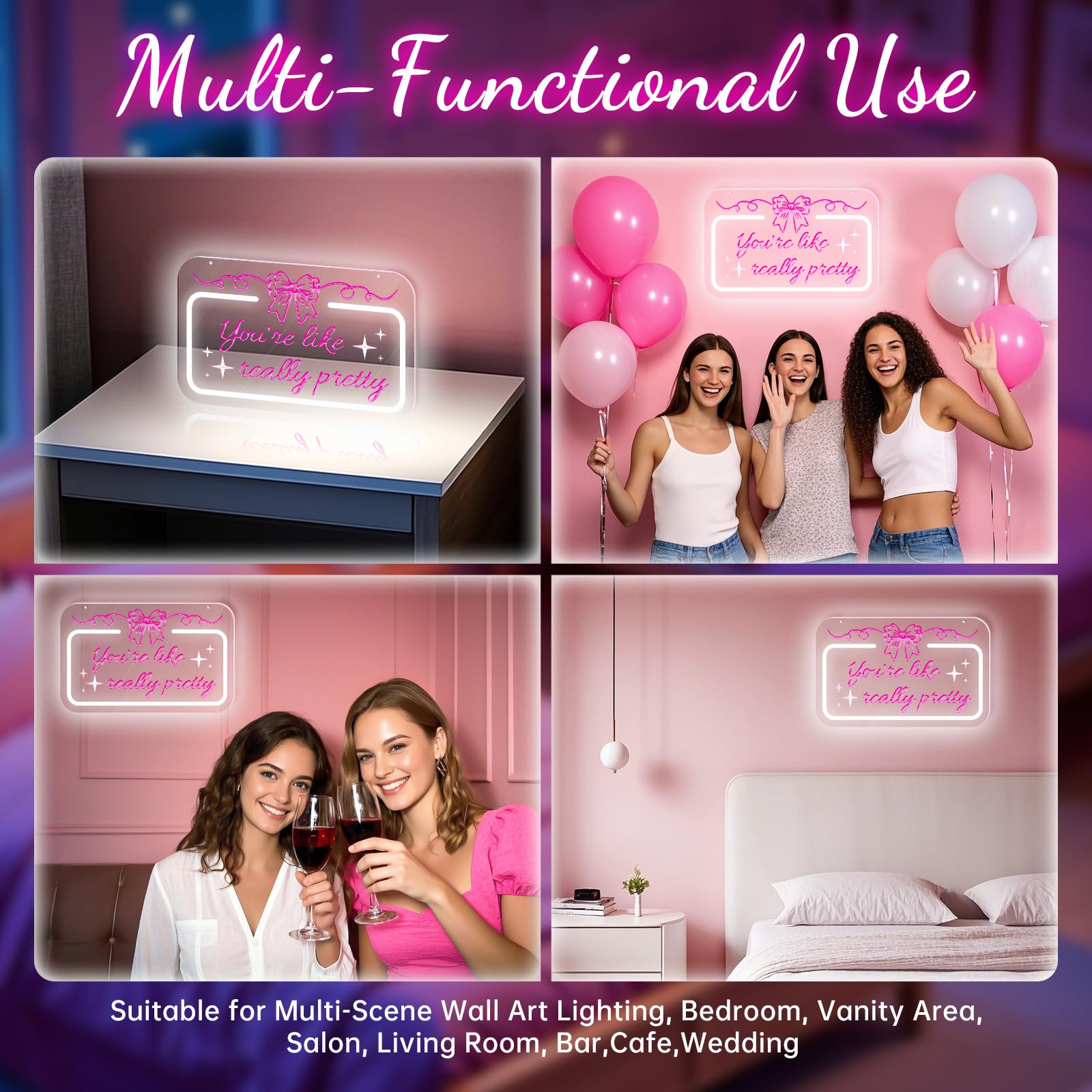 Innovtools YouRe Like Really Pretty Neon Signs For Wall Decor Positive Pink Bow Neon Sign Party Decor Dimmable Ribbon Bow Led For Teen Girl Bedroom Decor Room Salon Vanity Are Wedding Inspiring Gifts