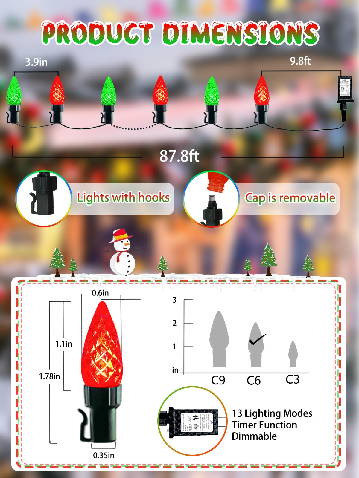 240 Led 78Ft C6 Christmas String Lights  Super Long Christmas Lights Outdoor Indoor With 13 Modes & Timer  Waterproof Fairy Twinkle Light Plug In For Tree Garden Party Xmas Decorations (Red & Green)