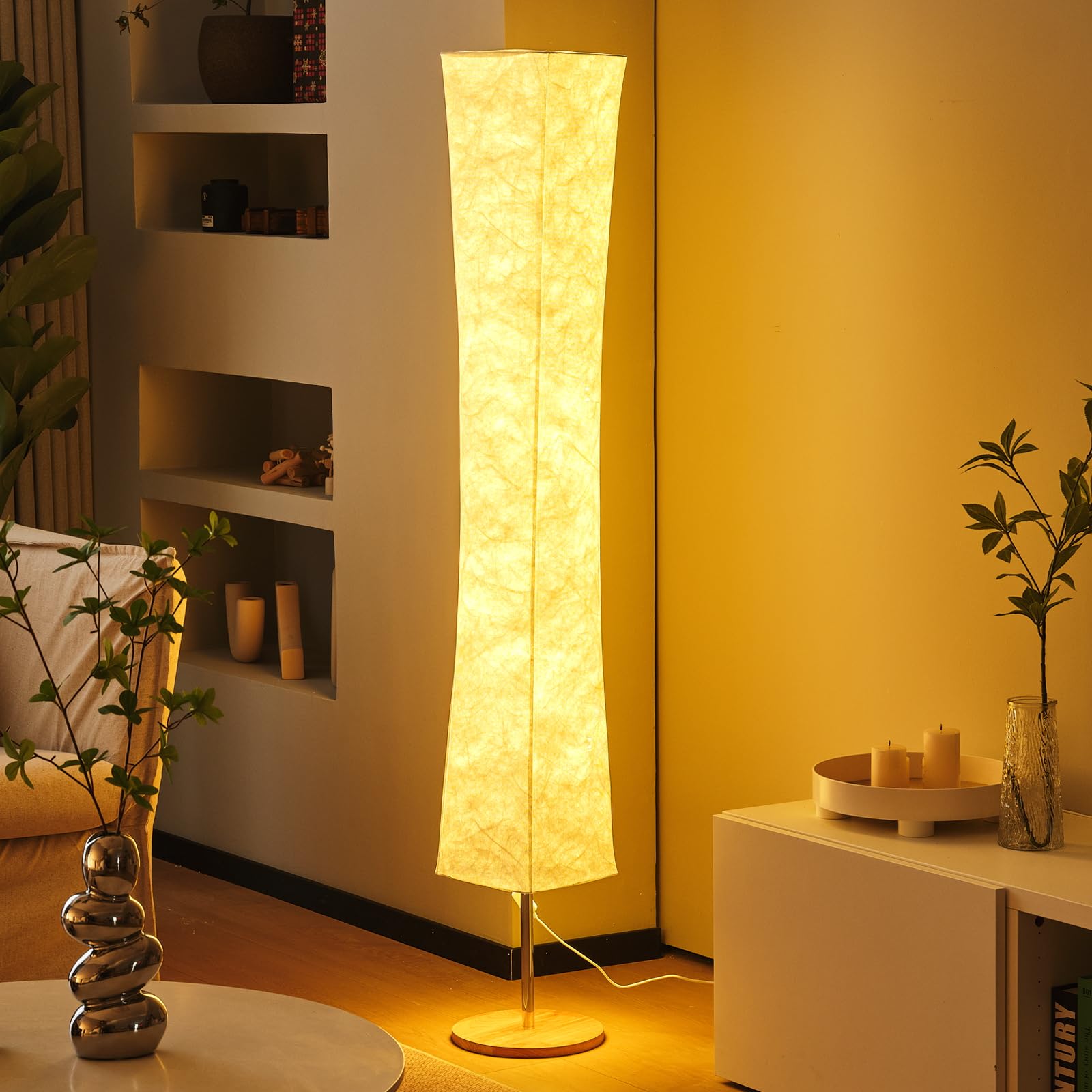 Soft Light Floor Lamp, 58 inch Simple Design Morden 3 Color Lighting Remote Control LED lamp with Tyvek Fabric Shade,Brightness