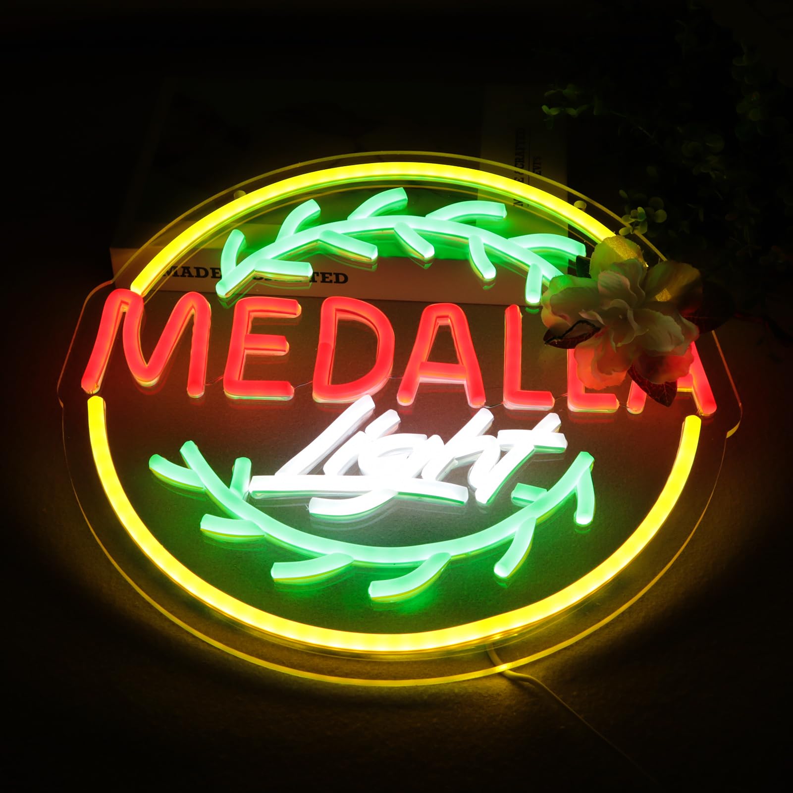 WonderfulLife Beer Neon Sign - Bright LED Wall Art for Bar, Pub, or Garage - 16x12 inches, Medalla Color, Plastic Material