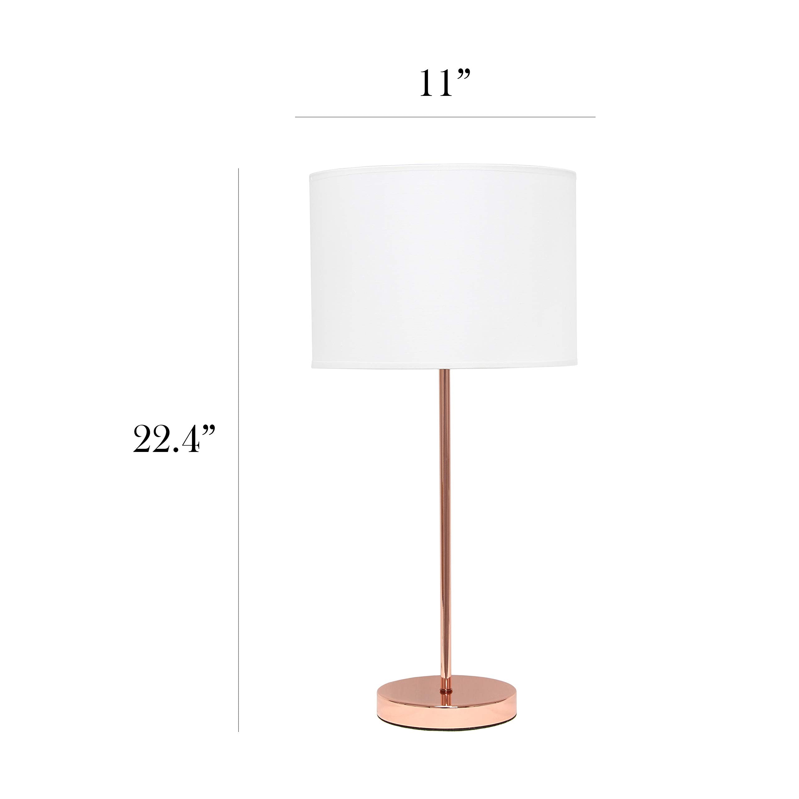 Simple Designs Lt2040-Rgd 23" Standard Metal Stick Lamp With Round Base And Drum Fabric Shade For Home Décor, Bedroom, Office, Dorm, Living Room, Entryway, Foyer, Rose Gold