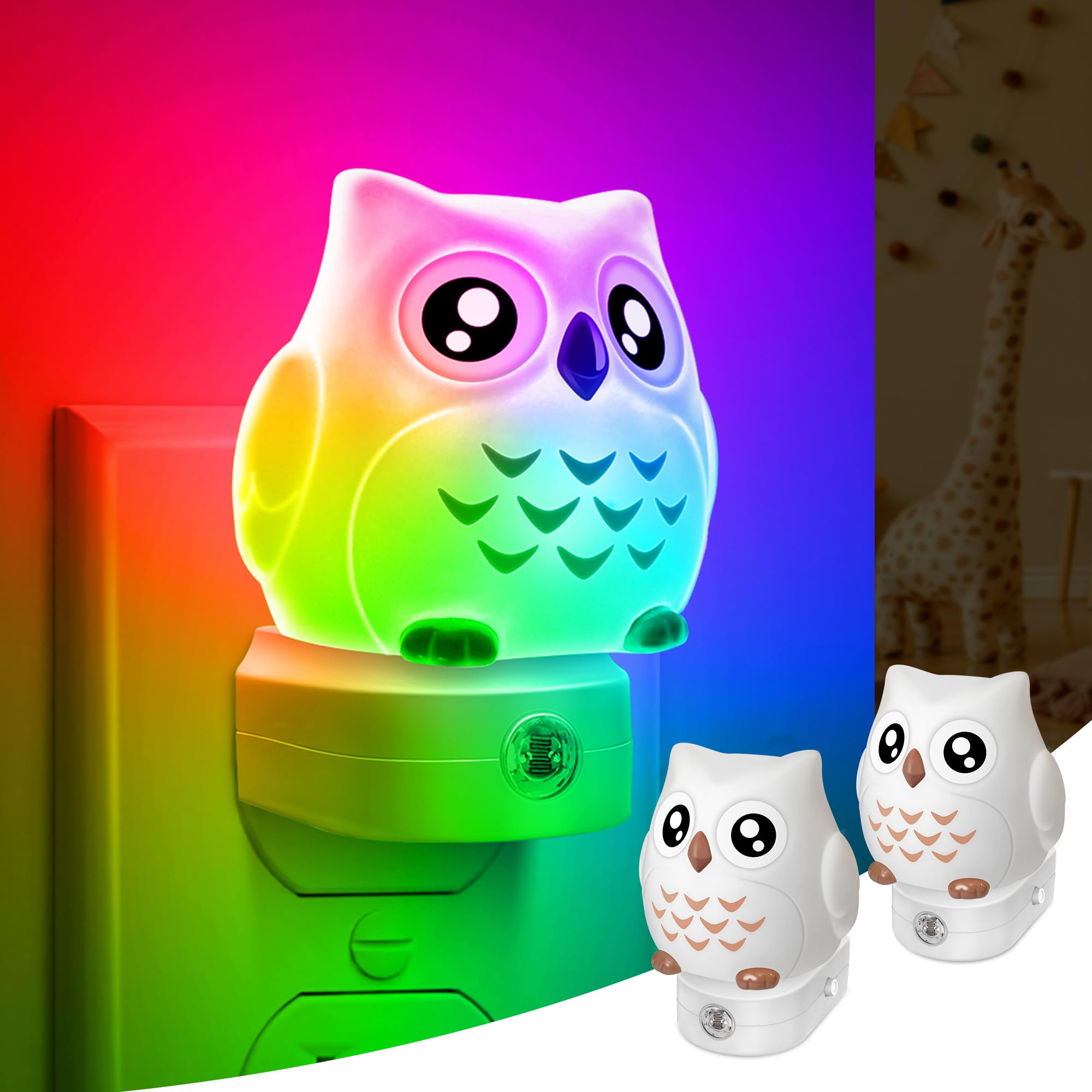 Owl Night Lights Plug Into Wall [2 Pack], Cute Night Light for Kids, 8-Color LED Night Light, Nightlight with Dusk to Dawn Senso