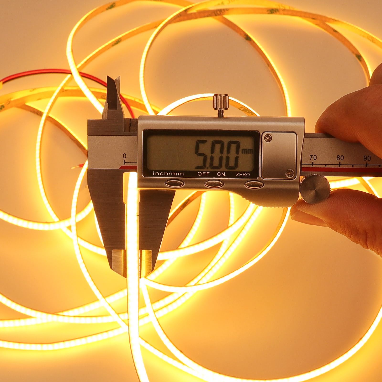 Topai 24V Thin 5Mm Gold Yellow Cob Led Strip 16.4Ft Narrow Led Tape Light Dotless 400Leds/M High Density Cuttable Flexible For Cabinet Home Diy Lighting Projects