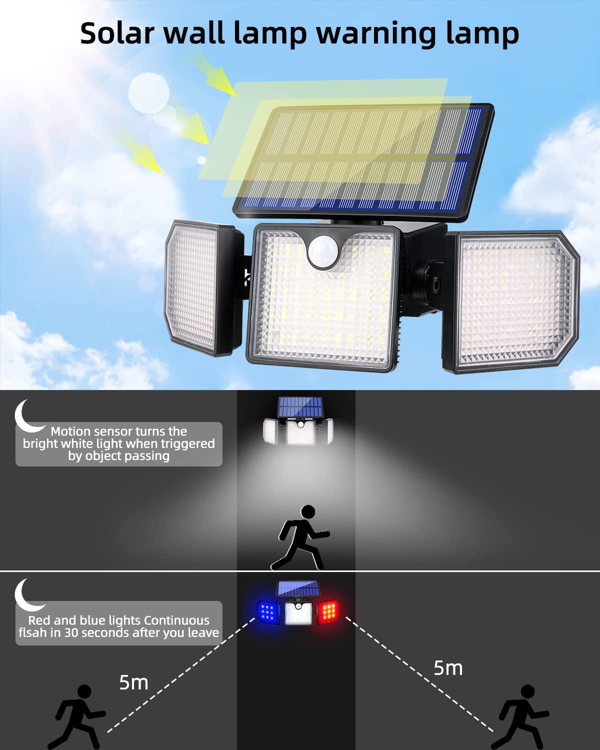 Ucgg Solar Wall Lights Outdoor, 260Lm Motion Sensor, Ip65 Waterproof, 3 Adjustable Heads