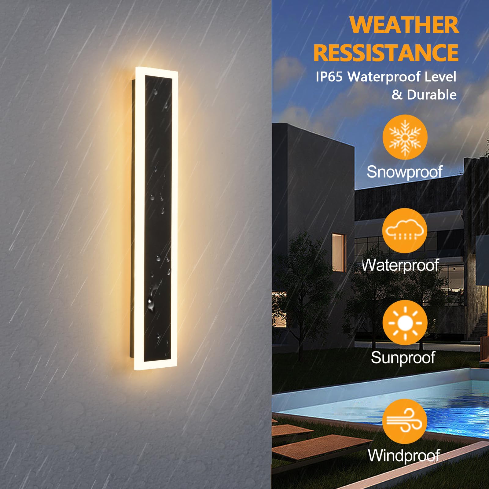 Yaowszm 12W Outdoor Wall Light 3000K-6000K Black Acrylic Sconce Ip65 For Porch Patio Garden