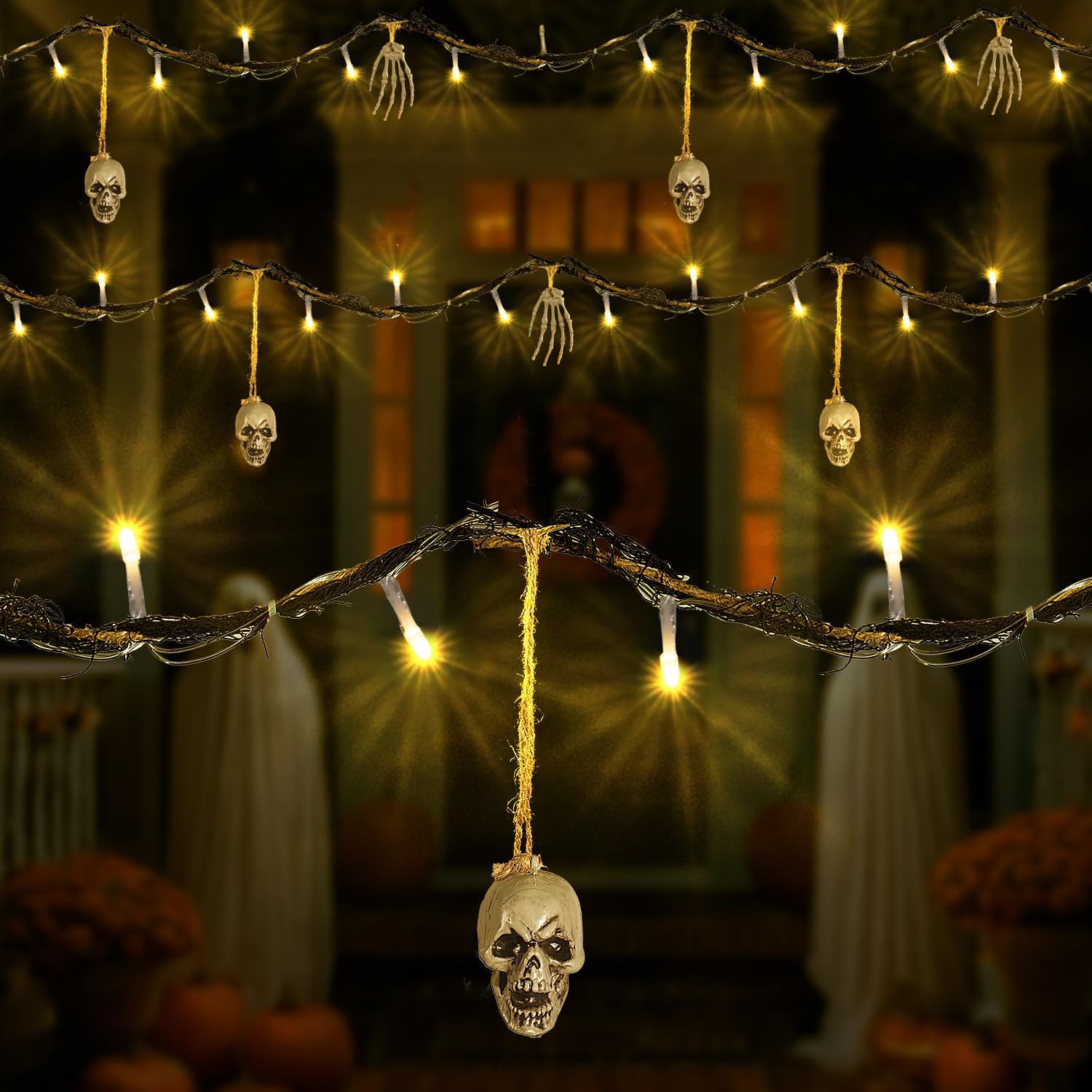 BEABOO Halloween String Lights, 6FT 26LED Battery Operated Skeleton Hand, Indoor Outdoor Decor