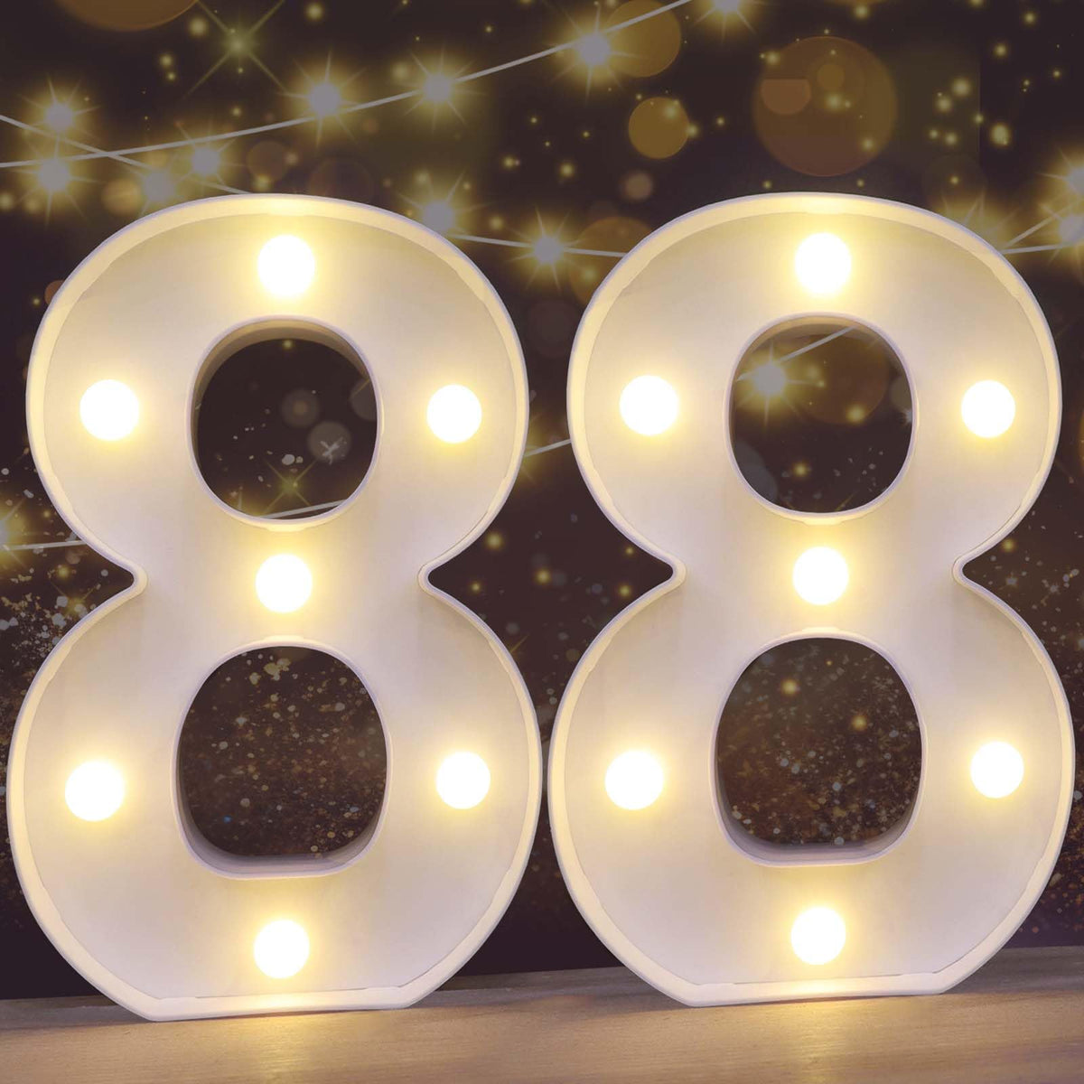 Pooqla Decorative Led Light Up Number Letters, White Plastic Marquee Number Lights Sign for 88th Birthday Party Wedding Decor Battery Operated Number (88)