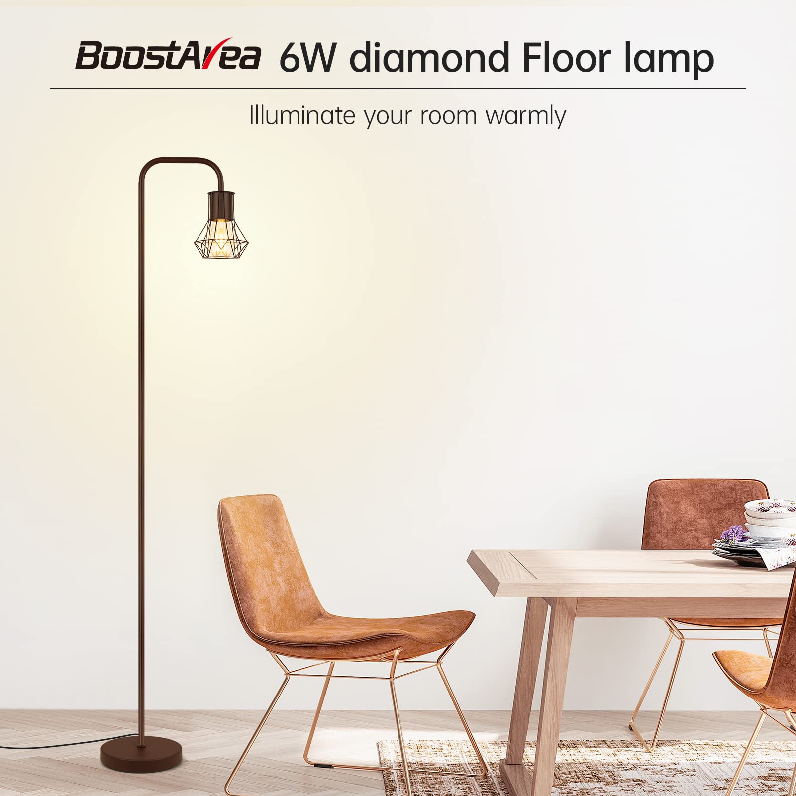 Boostarea Floor Lamp,Industrial Floor Lamp,Standing Lamp With 6W Led Bulb,E26 Socket,On/Off Footswitch,Whole Metal,Modern Floor
