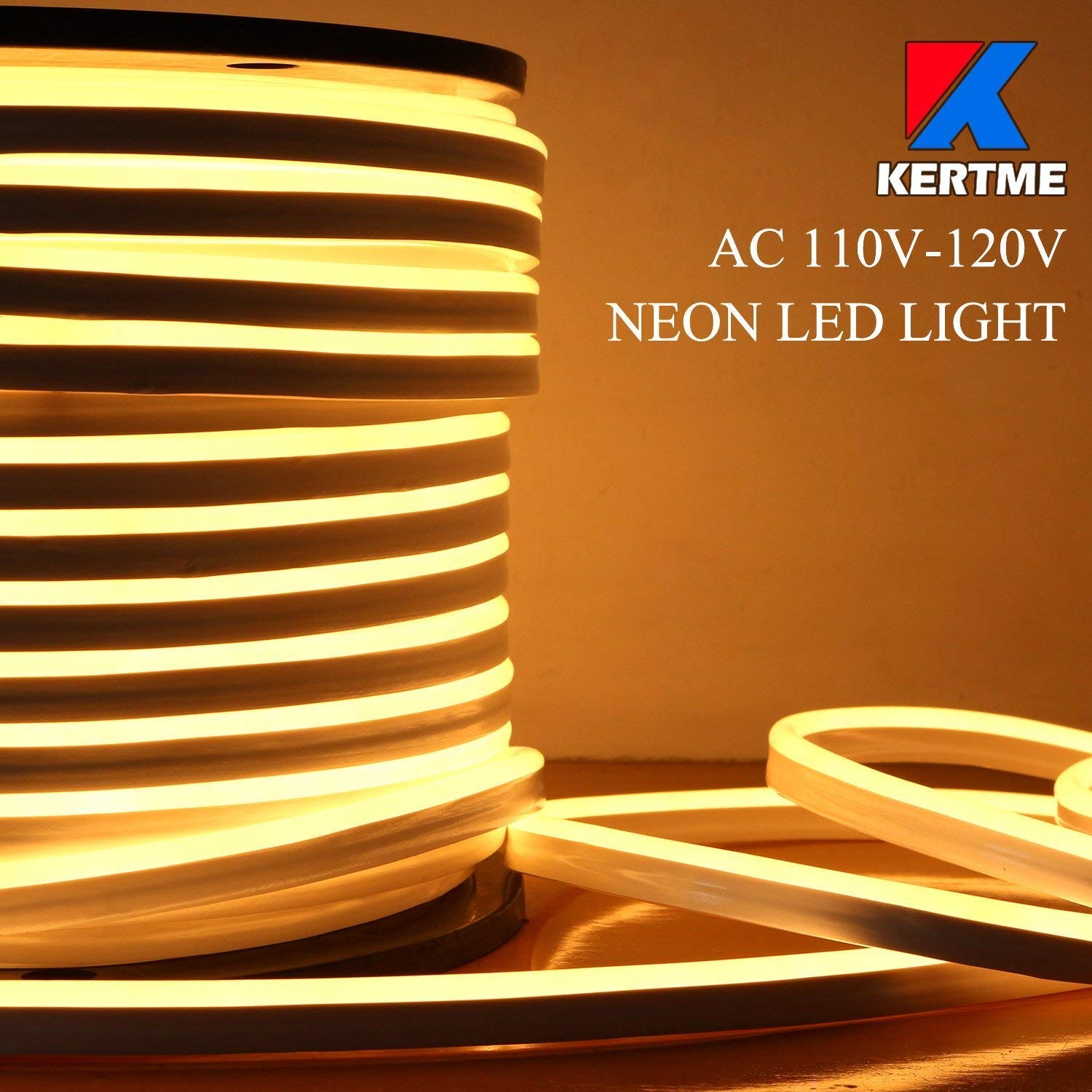 KERTME LED Neon Light Strip, Waterproof & Dimmable, 32.8ft, Warm White, Model Neon LED-WW-10M