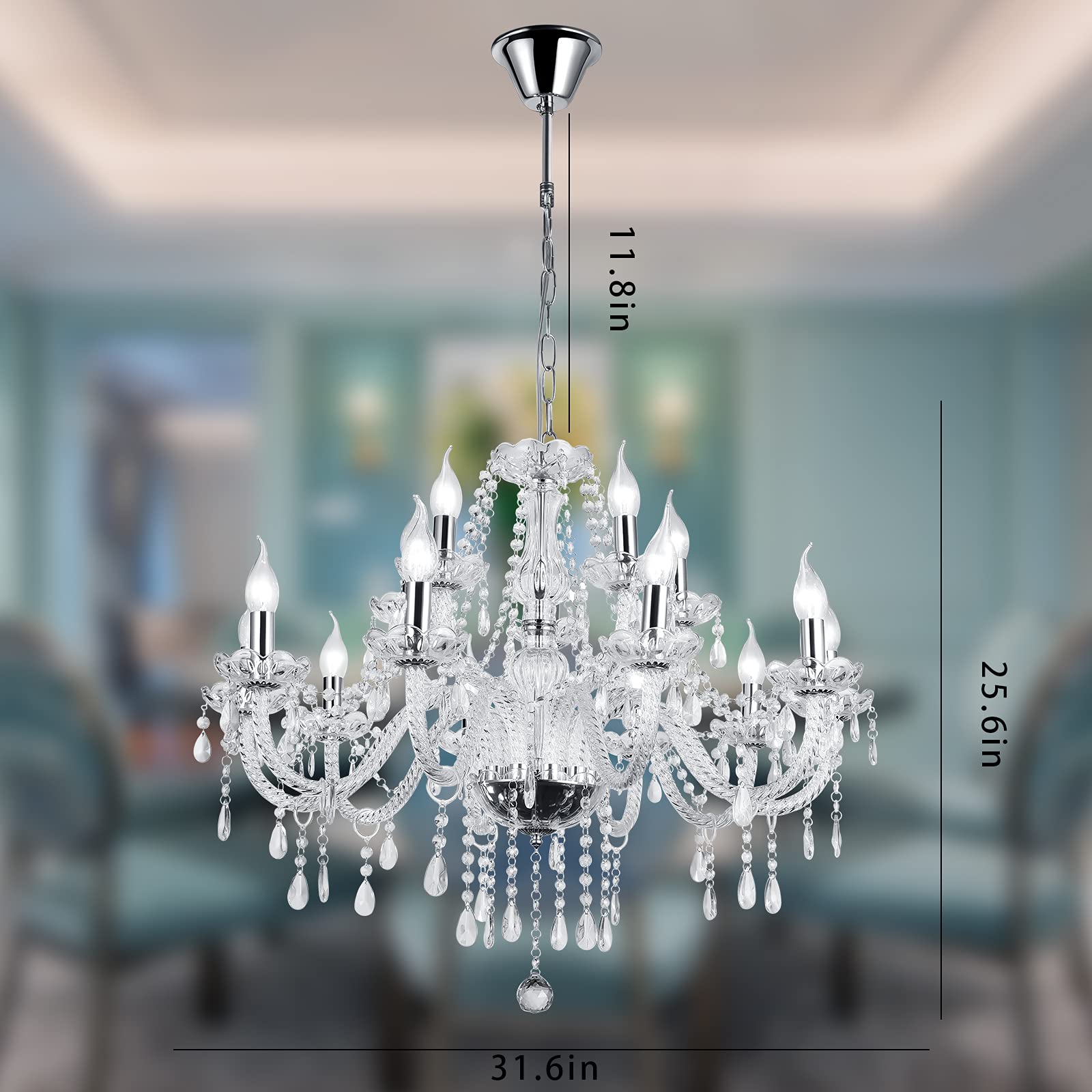 Panghuhu88 Crystal Candle Chandeliers Lighting Modern 12 Lights Pendant Ceiling Fixture Lamp For Dining Living Room Bedroom Hall